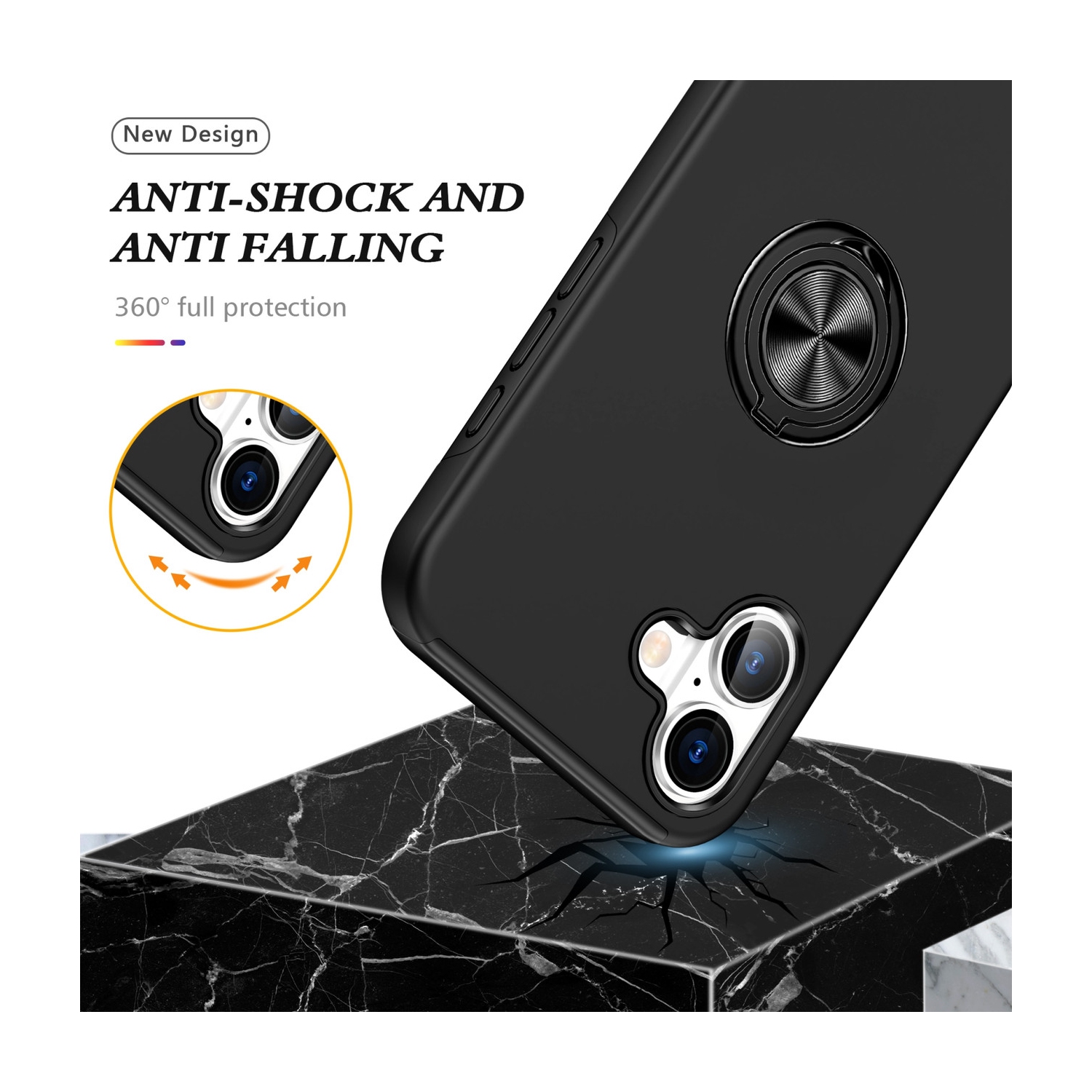 [CS] Hybrid Magnetic Kickstand Invisible Ring Case Cover for iPhone 17, Black