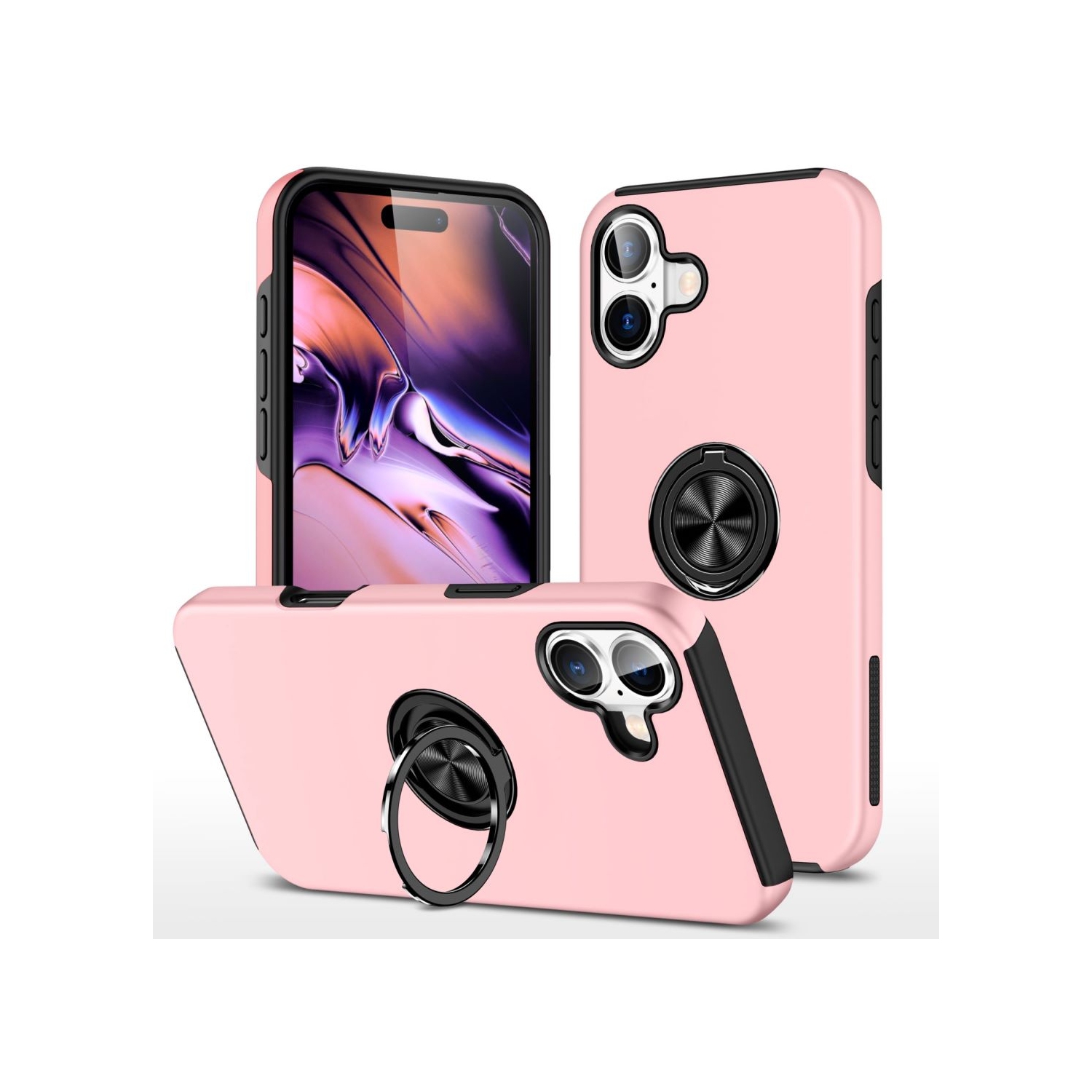 [CS] Hybrid Magnetic Kickstand Invisible Ring Case Cover for iPhone 17, Rose Gold