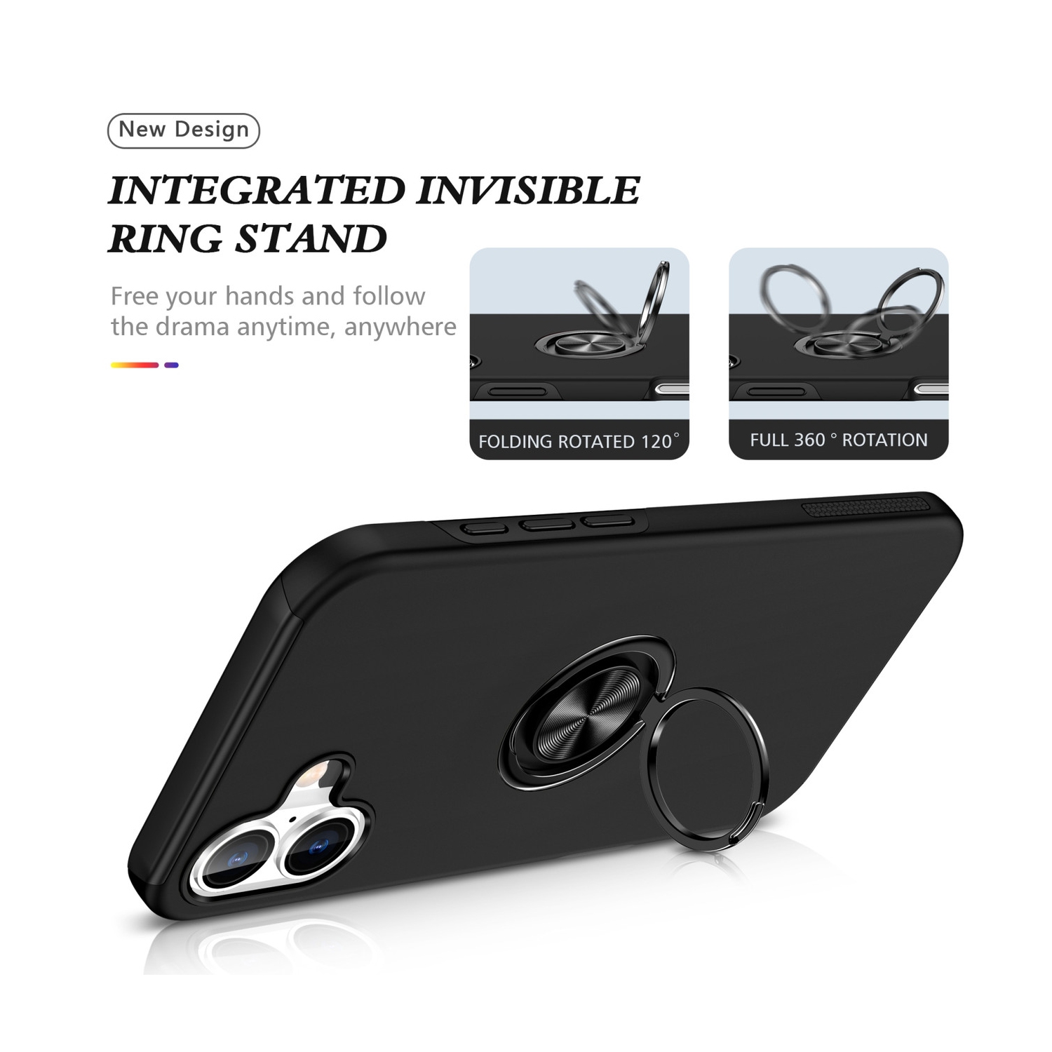 [CS] Hybrid Magnetic Kickstand Invisible Ring Case Cover for iPhone 17, Rose Gold