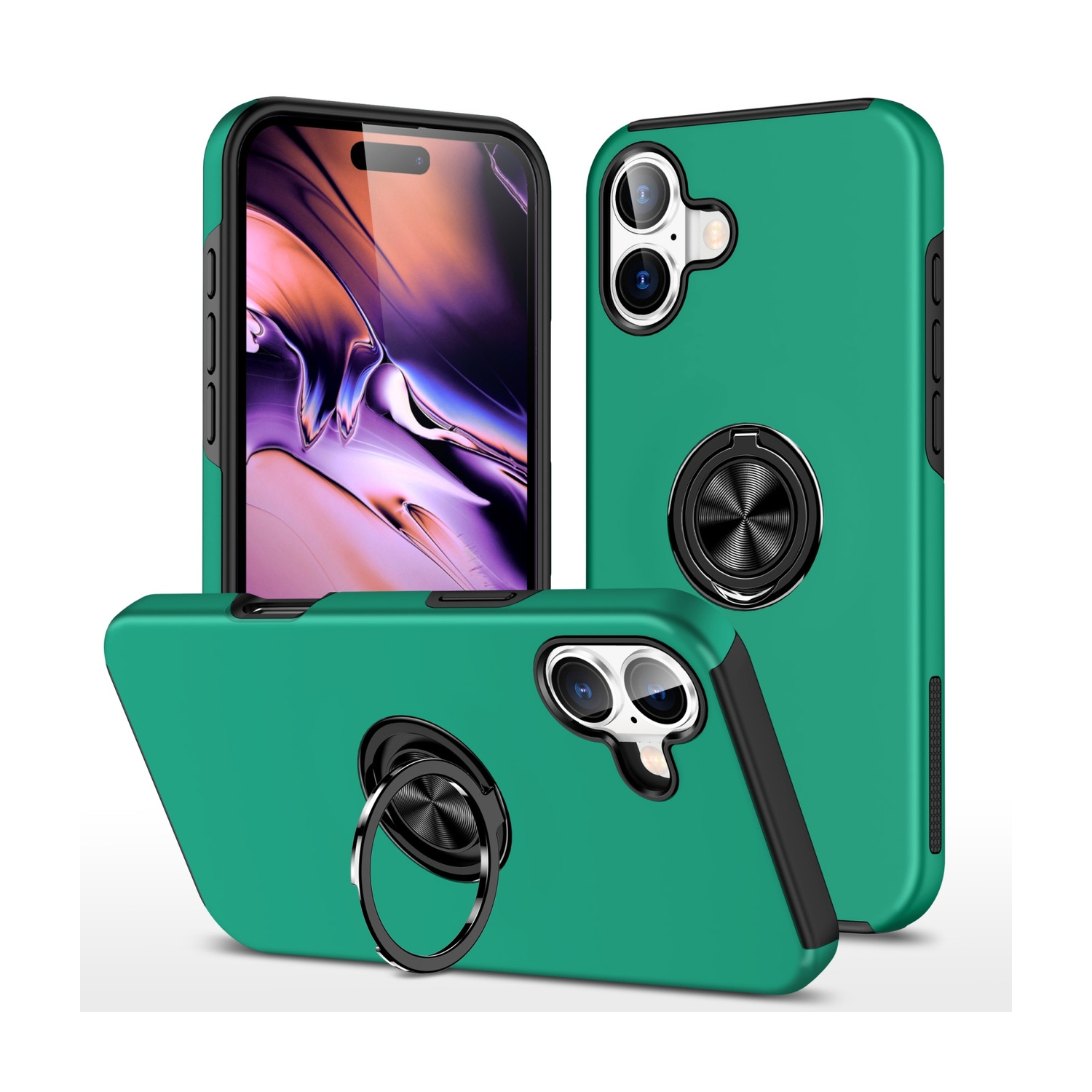 [CS] Hybrid Magnetic Kickstand Invisible Ring Case Cover for iPhone 17, Green