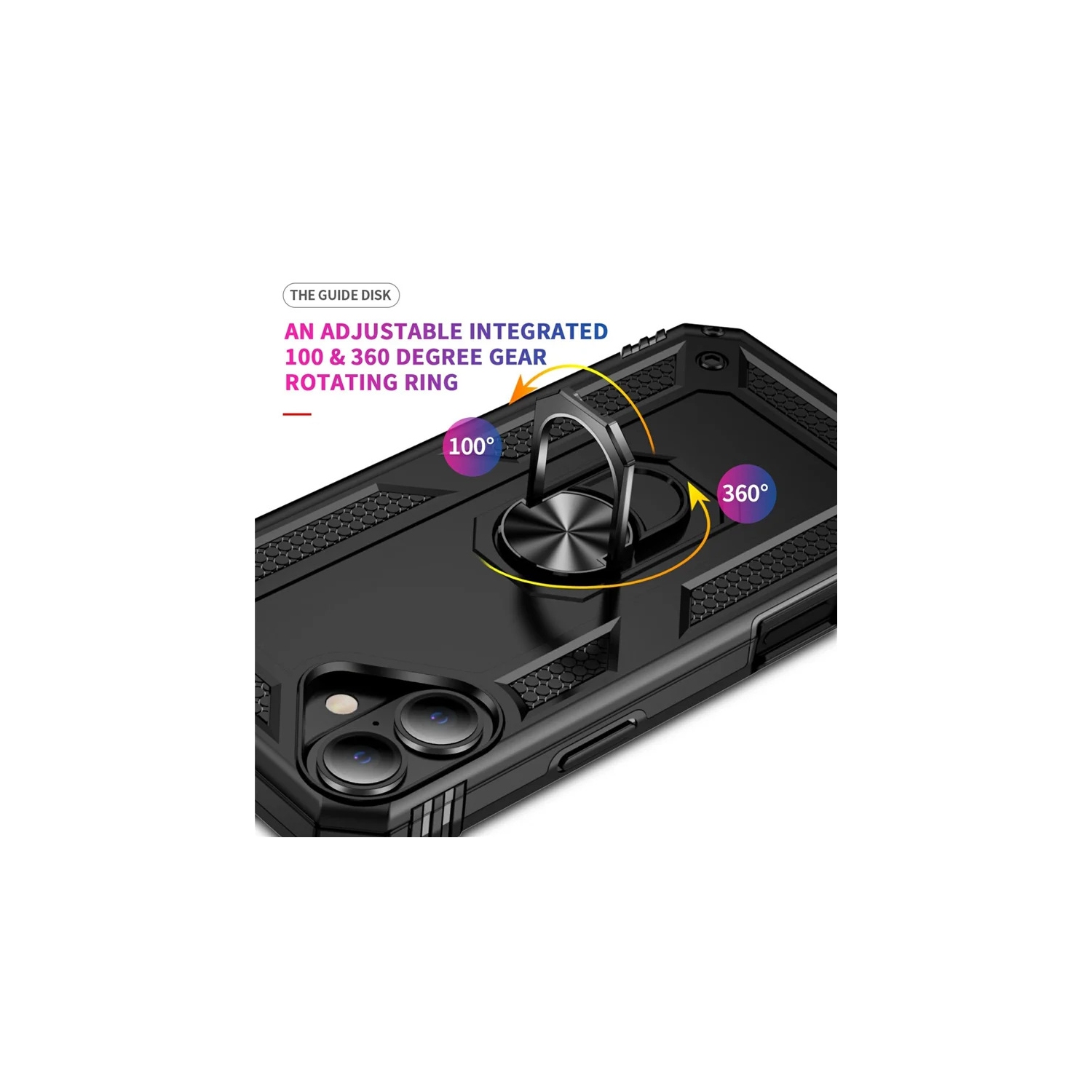 [CS] Hybrid Hard Kickstand Case Cover with Magnetic Ring Holder for iPhone 17 Pro, Black