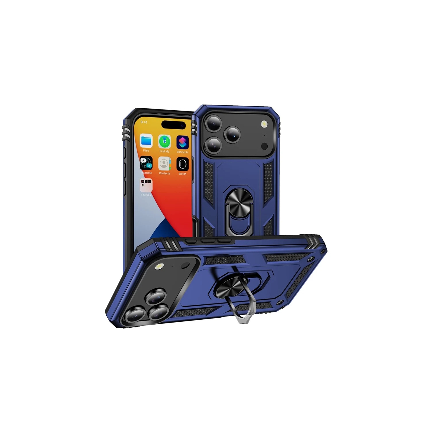 [CS] Hybrid Hard Kickstand Case Cover with Magnetic Ring Holder for iPhone 17 Pro, Navy