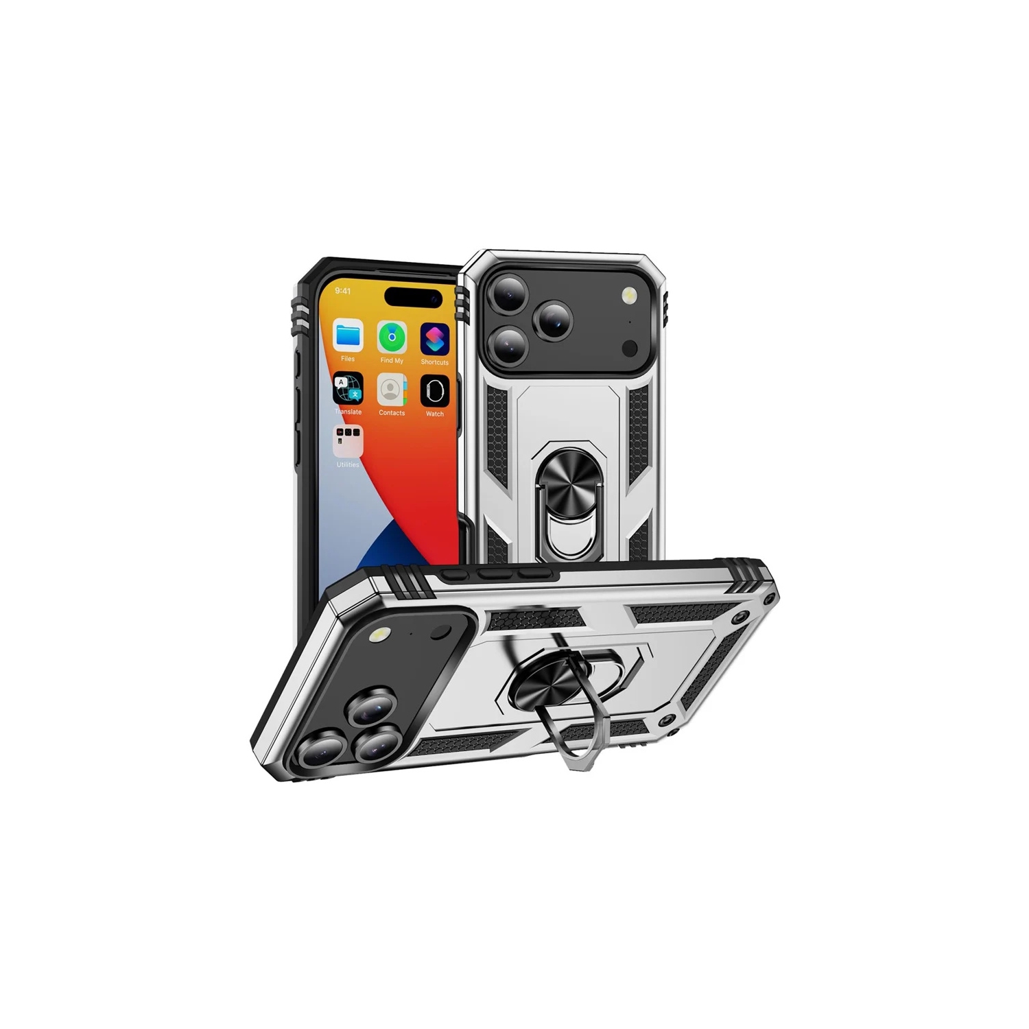 [CS] Hybrid Hard Kickstand Case Cover with Magnetic Ring Holder for iPhone 17 Pro, Grey