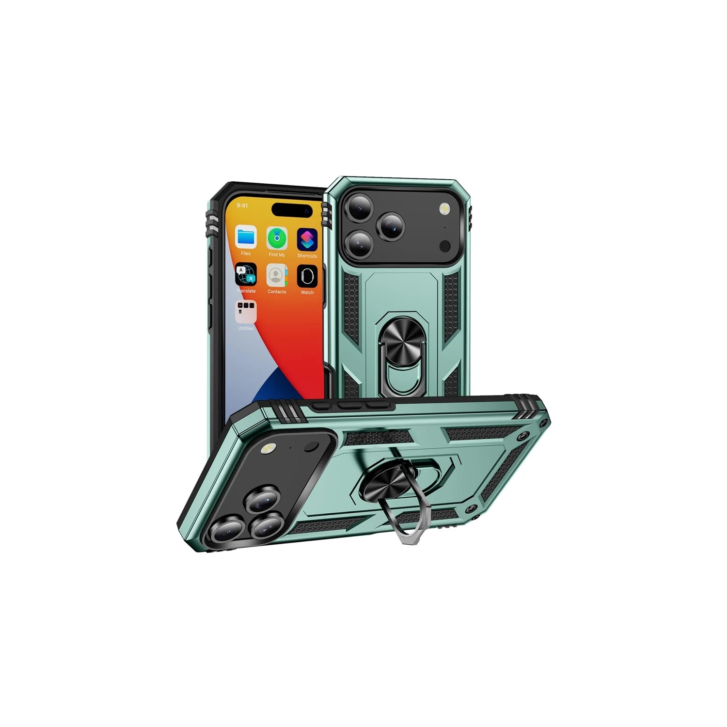 [CS] Hybrid Hard Kickstand Case Cover with Magnetic Ring Holder for iPhone 17 Pro, Green