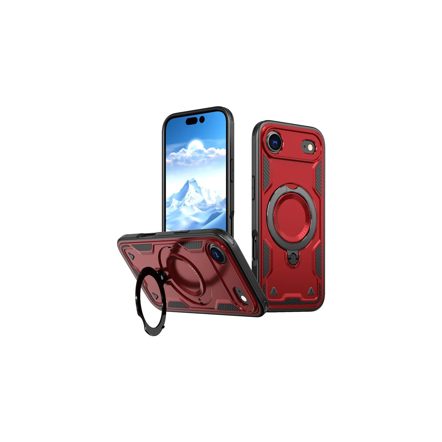 [CS] Shockproof Kickstand Magsafe Case Cover with Ring Stand for iPhone 17 Air, Red