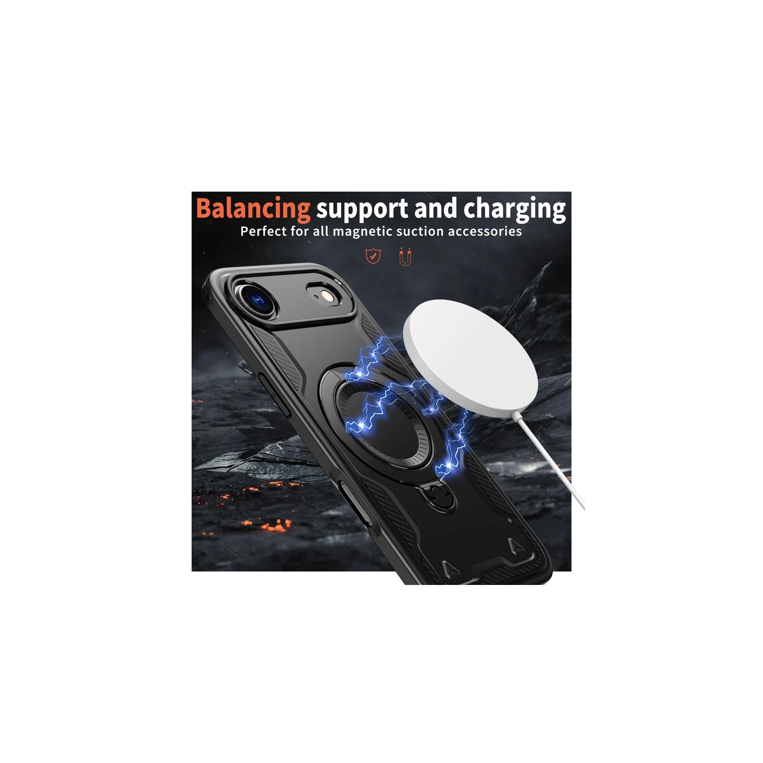 [CS] Shockproof Kickstand Magsafe Case Cover with Ring Stand for iPhone 17 Air, Red