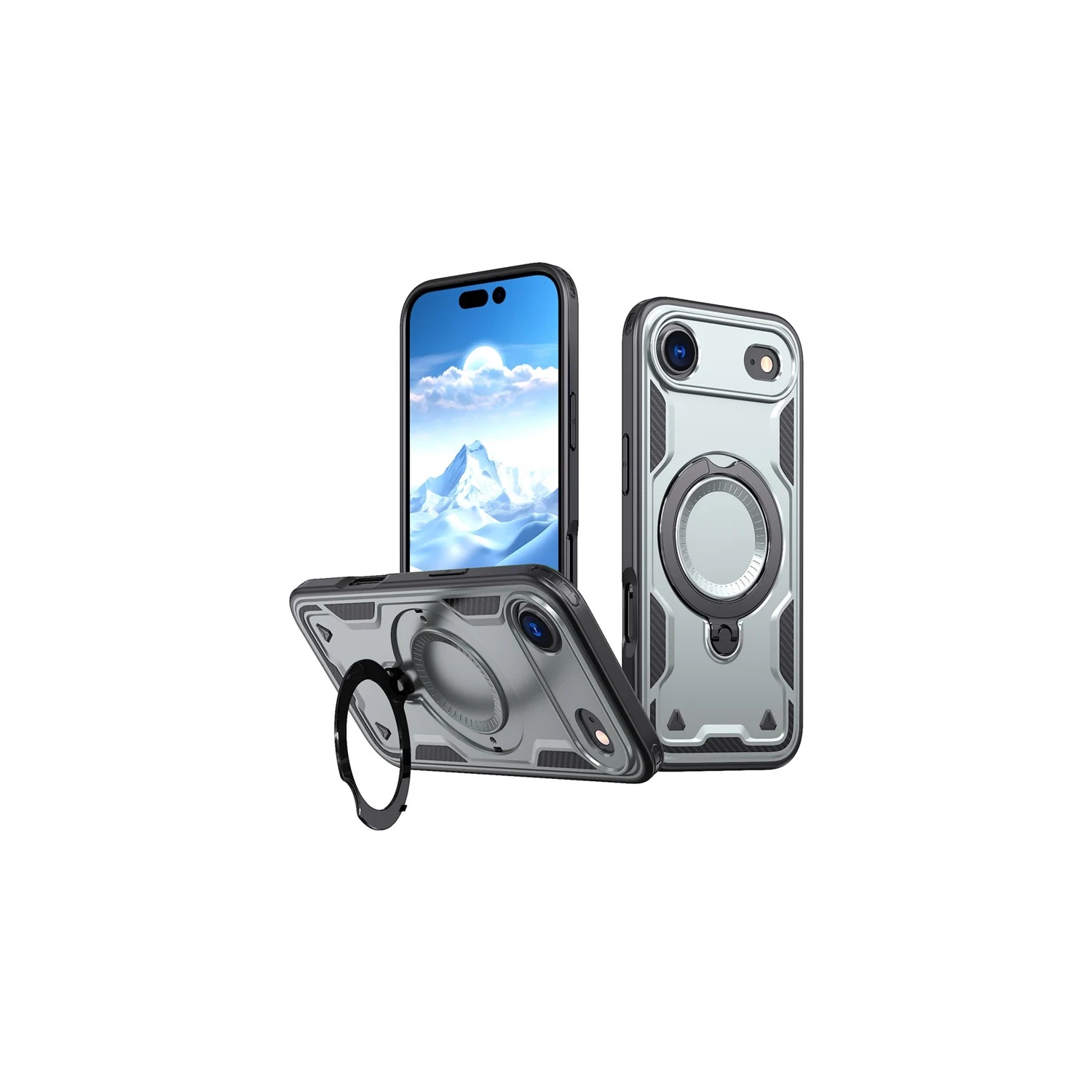 [CS] Shockproof Kickstand Magsafe Case Cover with Ring Stand for iPhone 17 Air, Grey