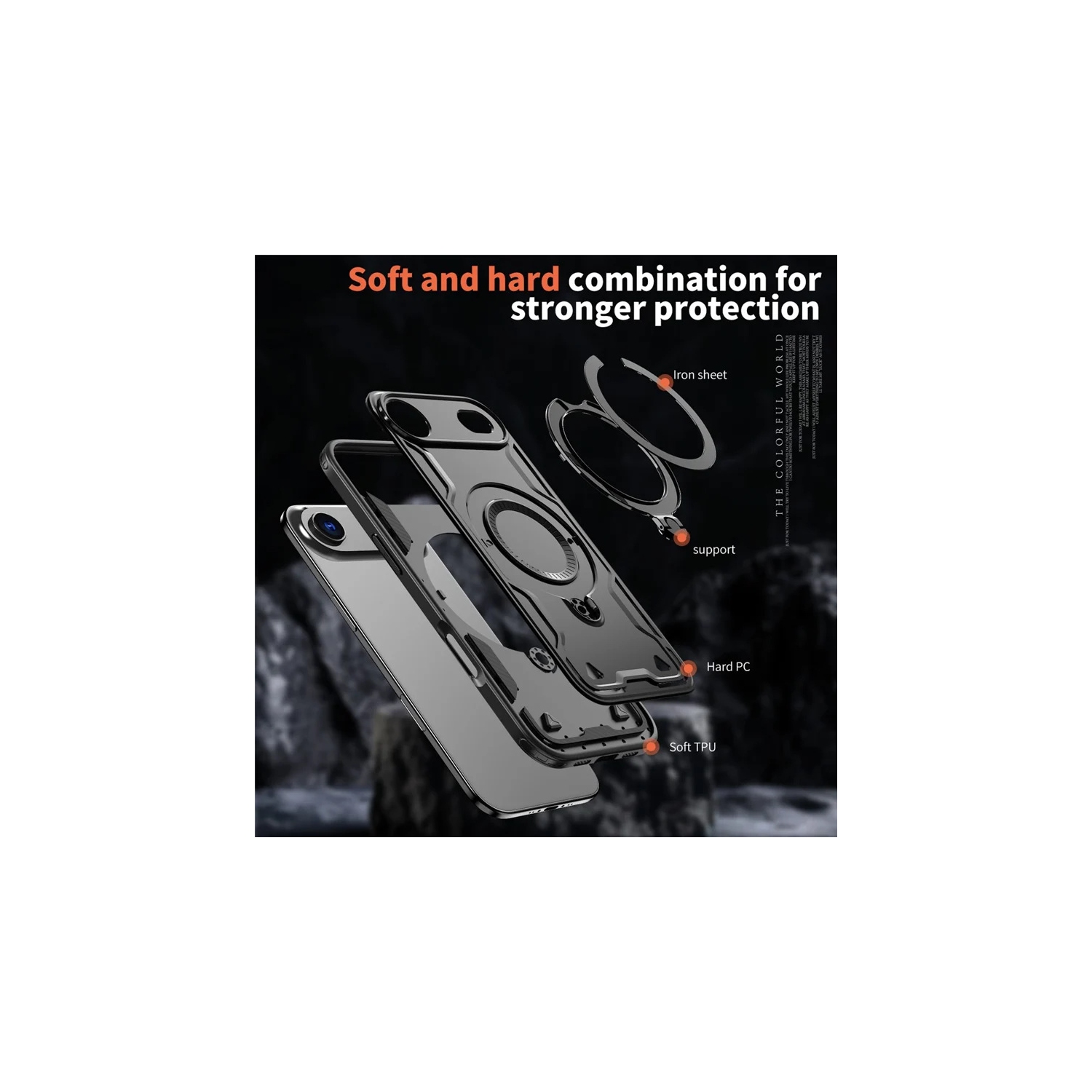 [CS] Shockproof Kickstand Magsafe Case Cover with Ring Stand for iPhone 17 Air, Grey