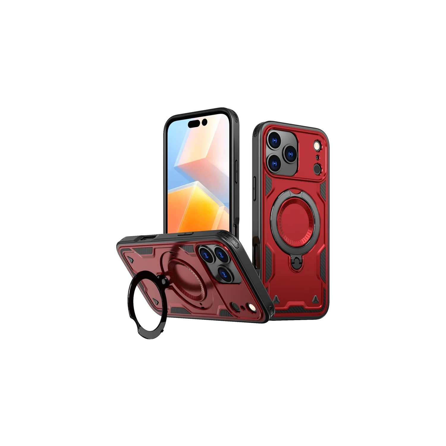 [CS] Shockproof Kickstand Magsafe Case Cover with Ring Stand for iPhone 17 Pro, Red