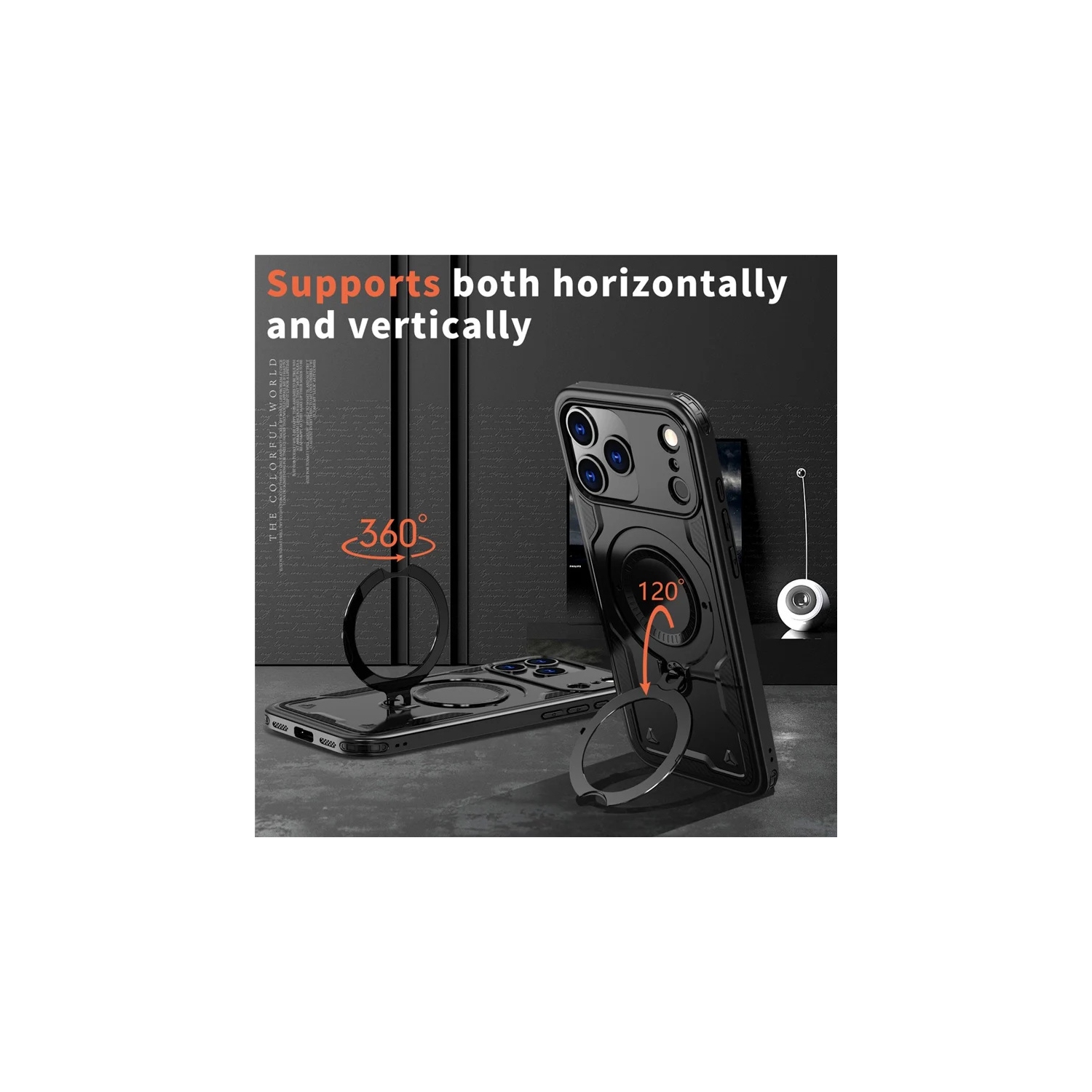 [CS] Shockproof Kickstand Magsafe Case Cover with Ring Stand for iPhone 17 Pro, Purple