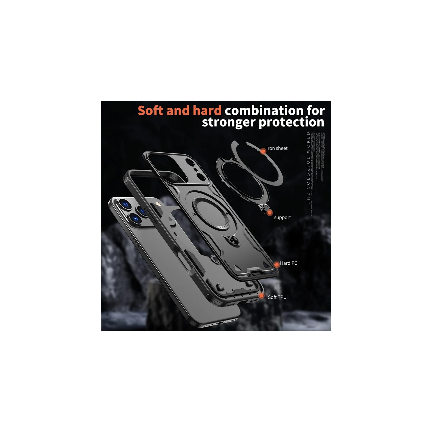 [CS] Shockproof Kickstand Magsafe Case Cover with Ring Stand for iPhone 17 Pro, Grey