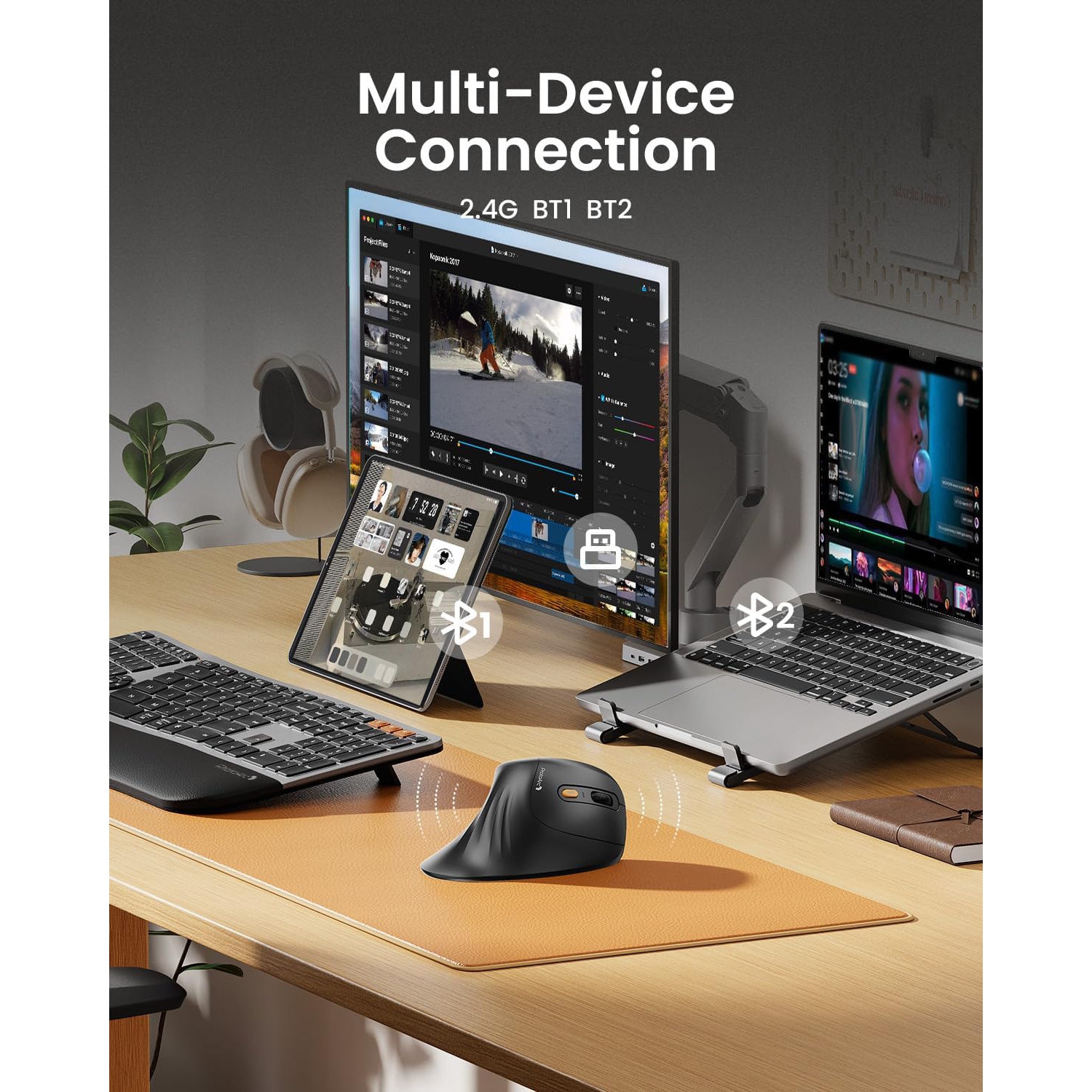 ProtoArc Ergonomic Vertical Mouse, EM11 NL Bluetooth Mouse Wireless Rechargeable Mice with 3 Devices, Vertical Wireless Mouse- Refurbished Excellent