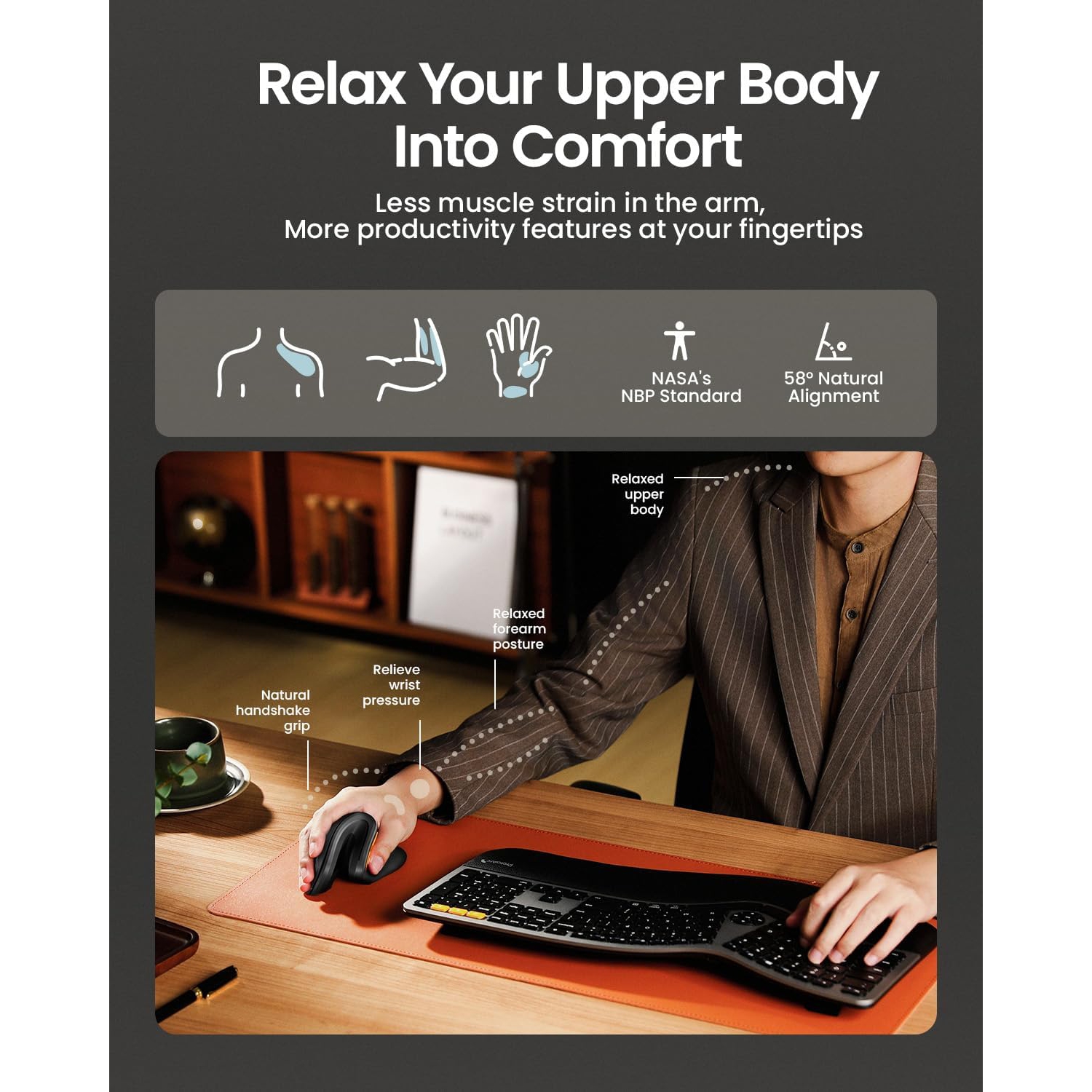 ProtoArc Ergonomic Vertical Mouse, EM11 NL Bluetooth Mouse Wireless Rechargeable Mice with 3 Devices, Vertical Wireless Mouse- Refurbished Excellent