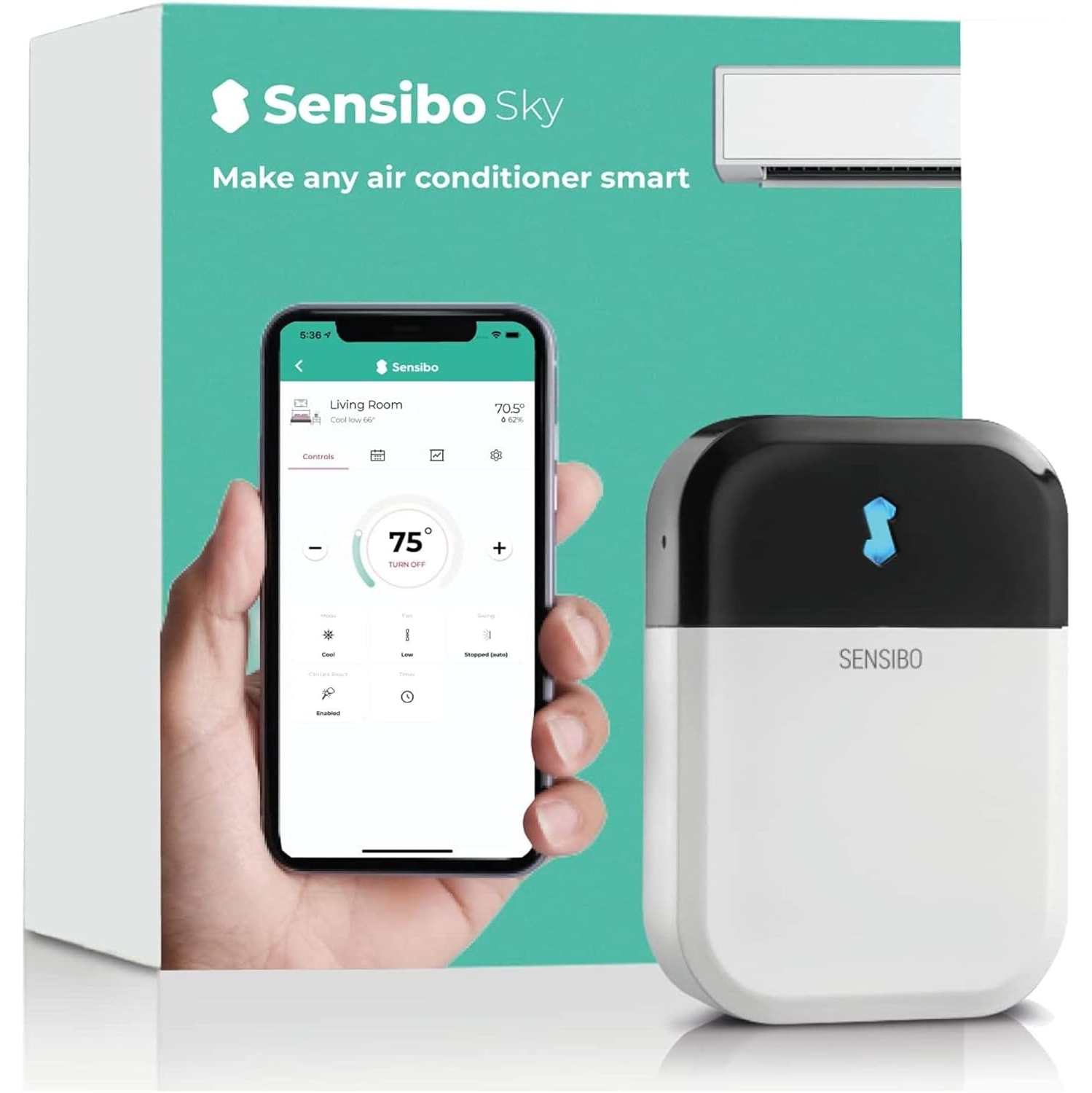Sensibo Sky, Smart Home Air Conditioner System - Quick & Easy Installation. Maintains Comfort with Energy Efficient App - Automatic On/Off. Wifi,