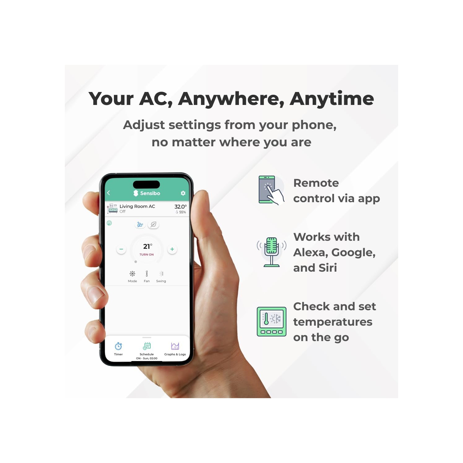Sensibo Sky, Smart Home Air Conditioner System - Quick & Easy Installation. Maintains Comfort with Energy Efficient App - Automatic On/Off. Wifi,