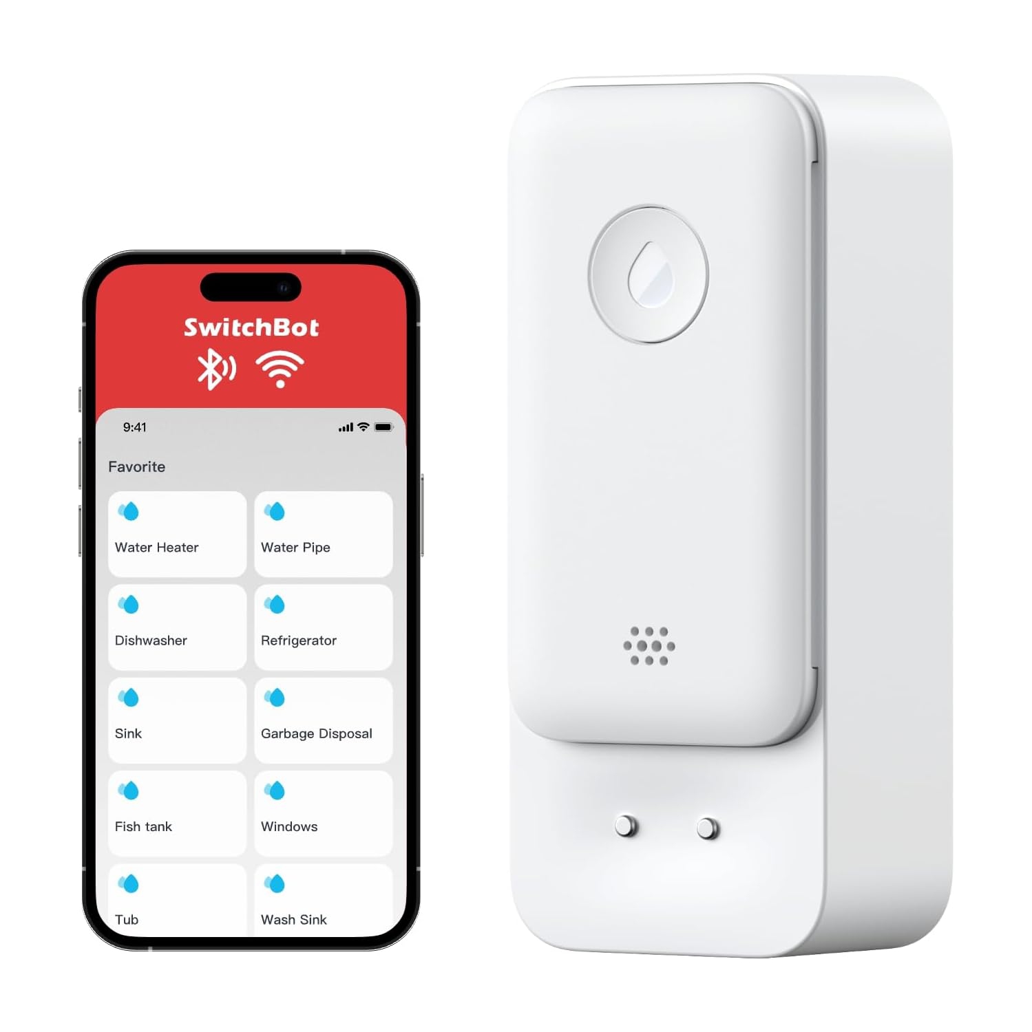 SwitchBot WiFi Water Sensor, 100dB Adjustable Alerts & App Alerts, IP67 Waterproof, Smart Water Leak Detector for Kitchen, Bathroom, Basement, No Hub