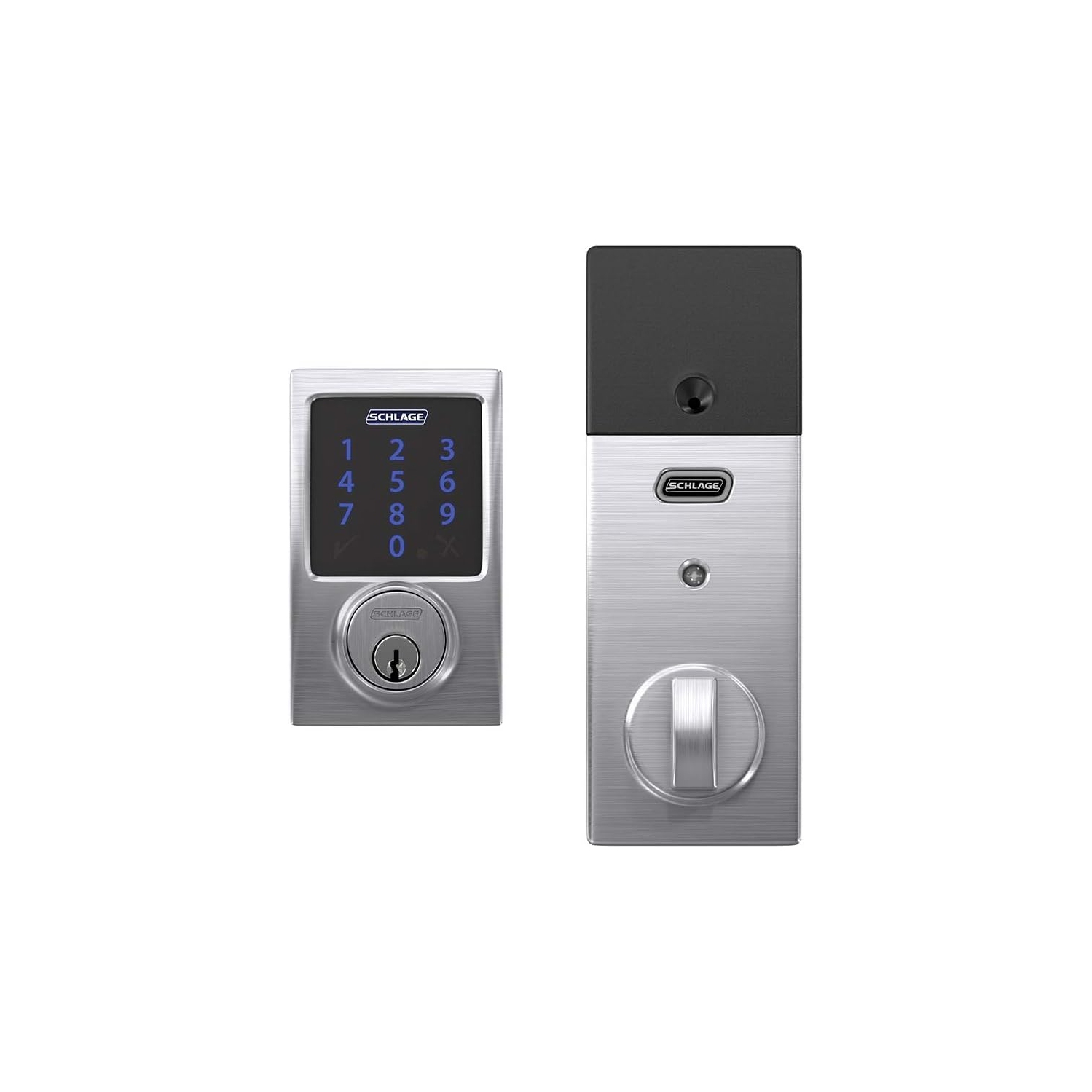 Pêne dormant intelligent 626 Connect BE469ZP CEN de Schlage avec alarme, bordure Century, chrome satiné, compatible Z-Wave Plus