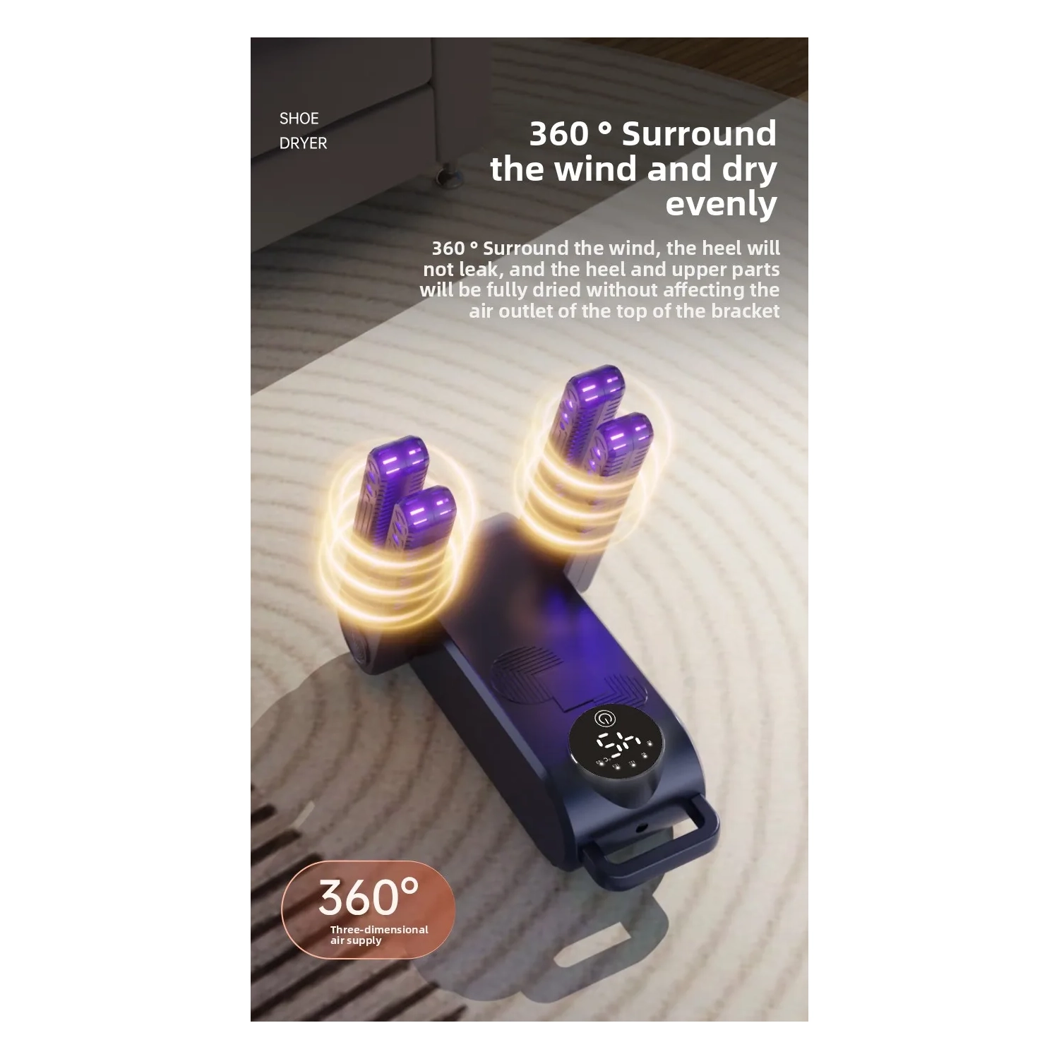 Sèche-chaussures Chaussure électrique et séchoir à bottes portatif Design pliable à 180° Smart Display pour chaussures Gants Chapeaux Chaussettes