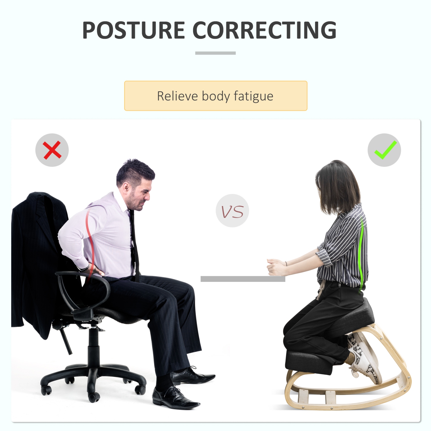 HOMCOM Ergonomic Kneeling Chair, Wood Kneel Stool with Thick Pads, Desk Knee Chair for Office, Improve Posture, Back Pain, Black