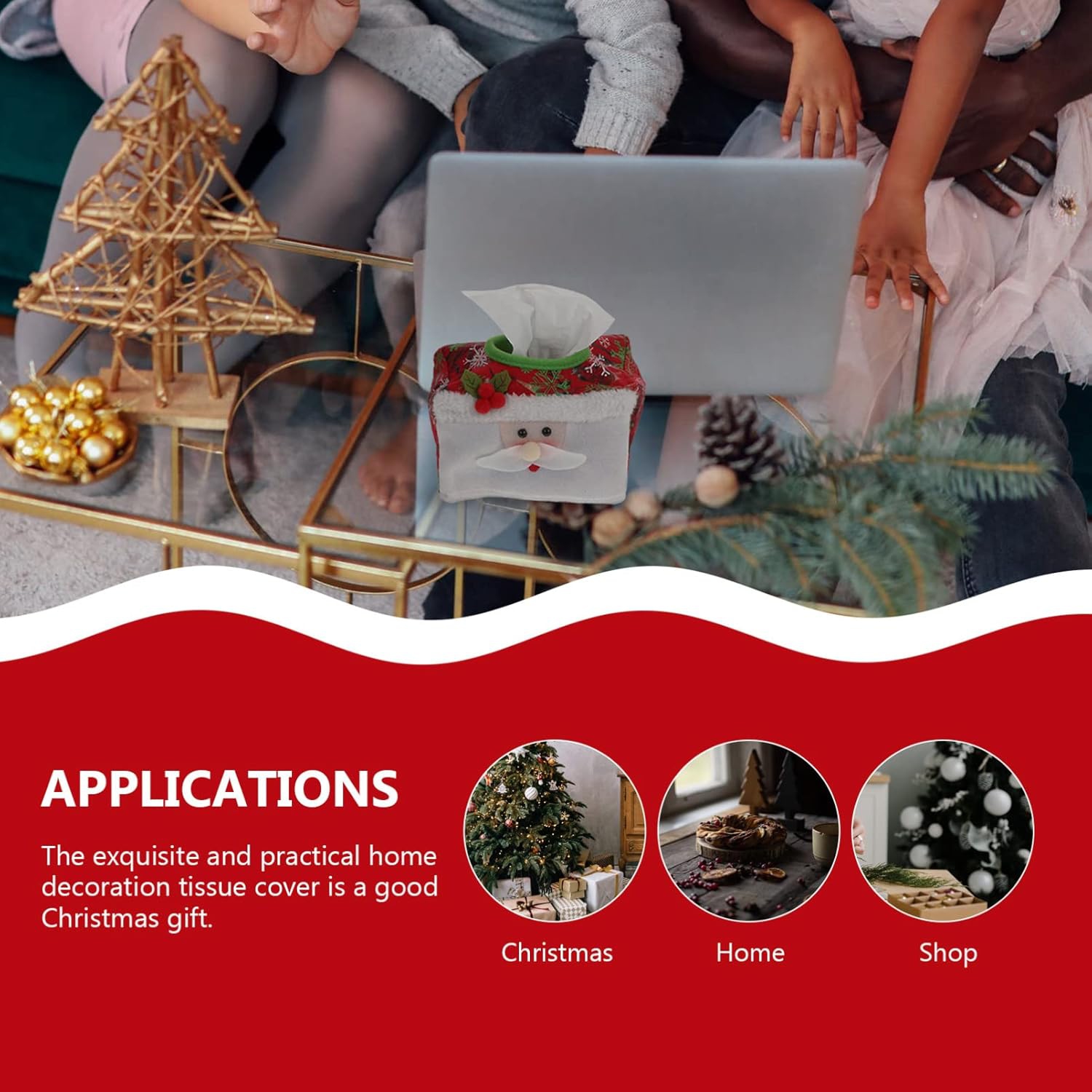 5Pcs Santa Snowman Tissue Box Cover Christmas Tissue Box Cover Soft Tissue Holder Case Christmas Plush Santa Snowman Decor