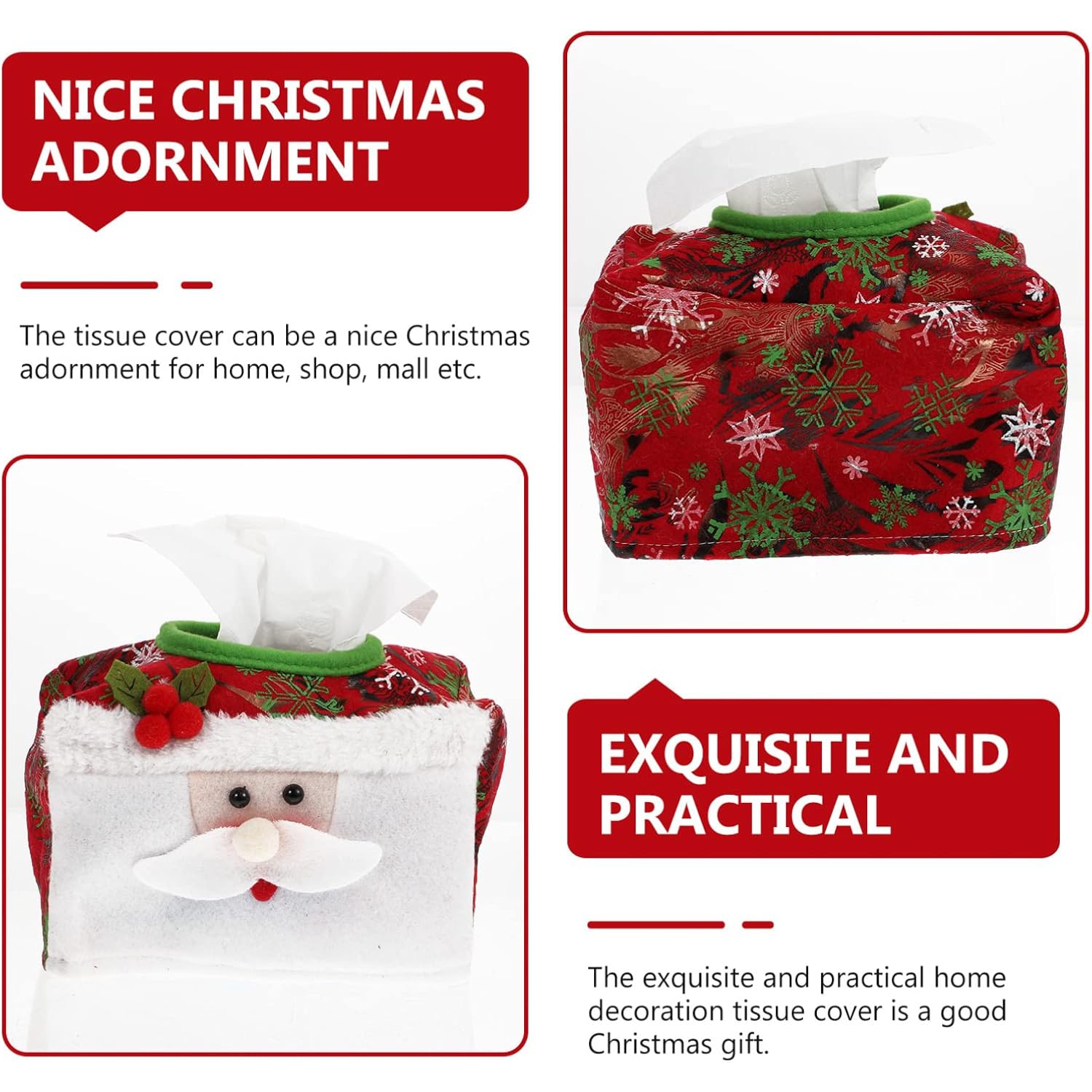 5Pcs Santa Snowman Tissue Box Cover Christmas Tissue Box Cover Soft Tissue Holder Case Christmas Plush Santa Snowman Decor