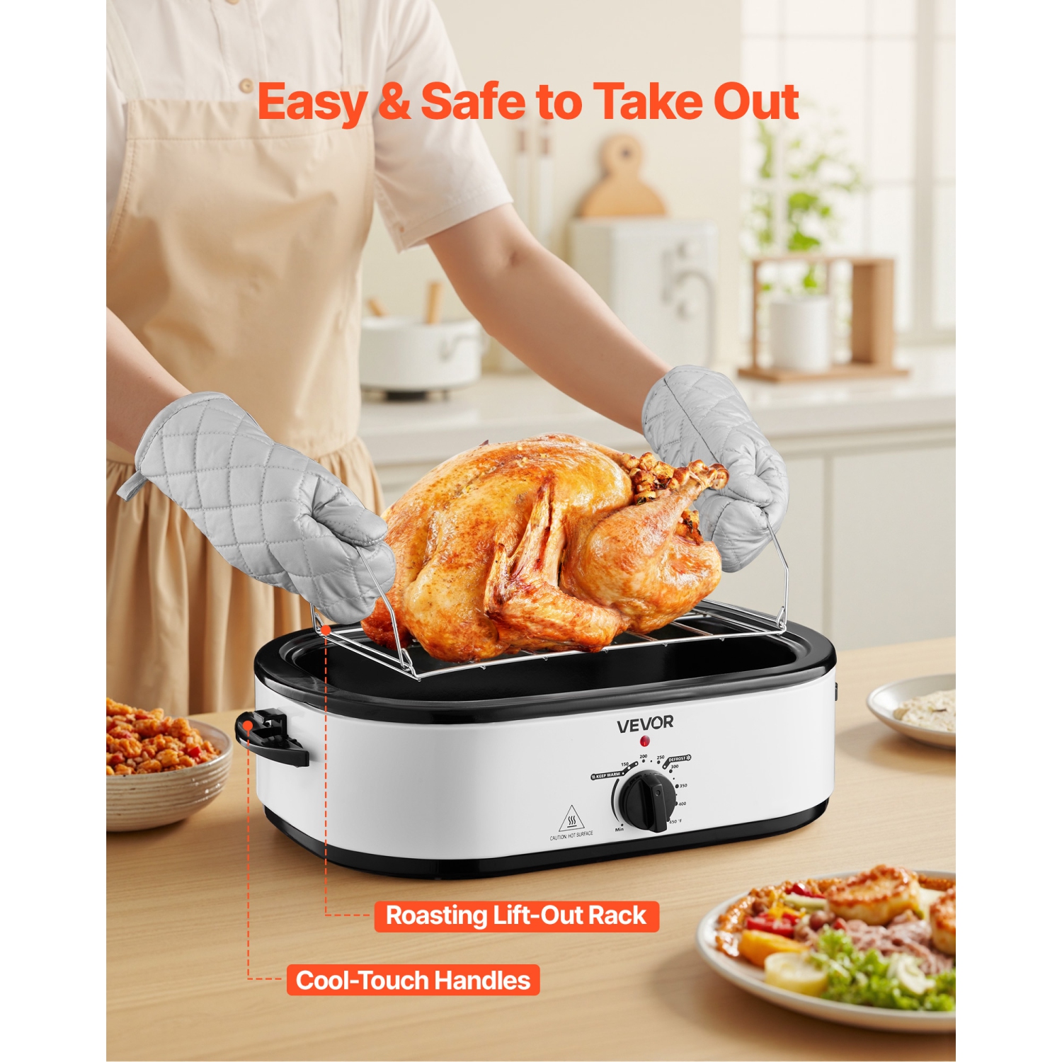 VEVOR Roaster Oven, 18QT Electric Roaster Oven, 150-450℉ Adjustable Temperature, Multifunctional Electric Roasters Oven with Self-Basting Lid,