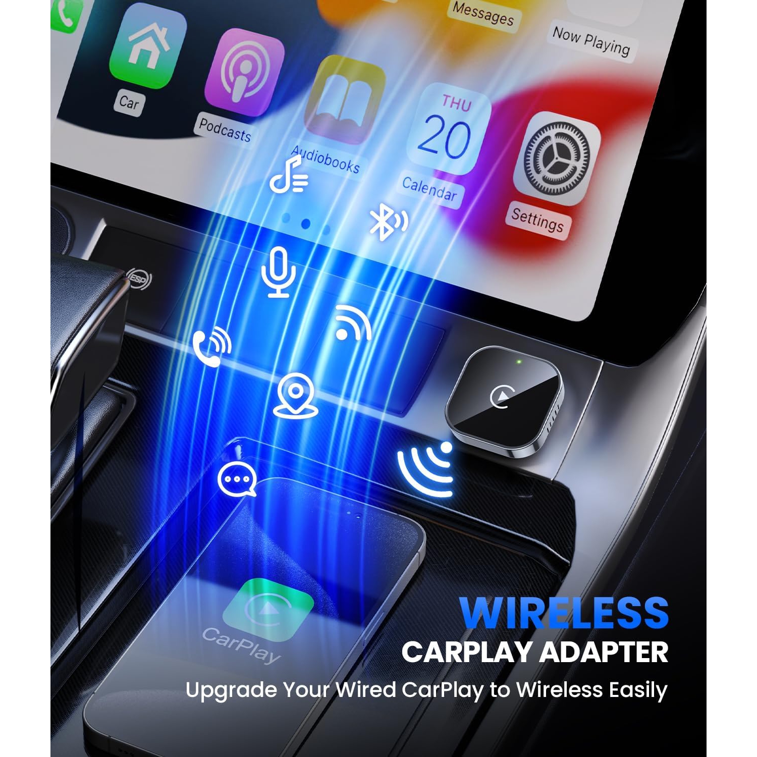 EdgeStation Wireless Apple CarPlay / Android Auto Adapter, Mini USB Design for Cars with Built-in Wired Apple CarPlay, Seamless Use Fast & Stable