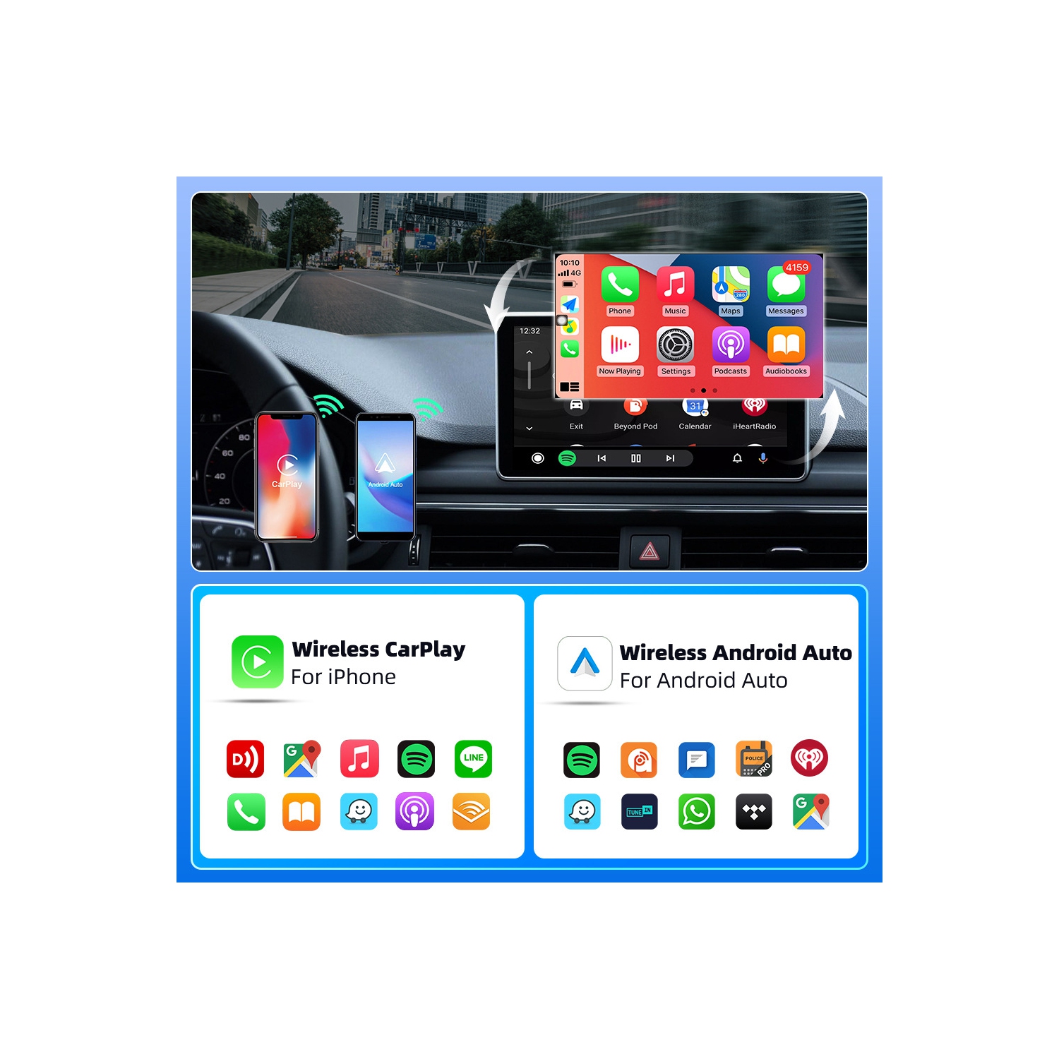EdgeStation Wireless Apple CarPlay / Android Auto Adapter, Mini USB Design for Cars with Built-in Wired Apple CarPlay, Seamless Use Fast & Stable