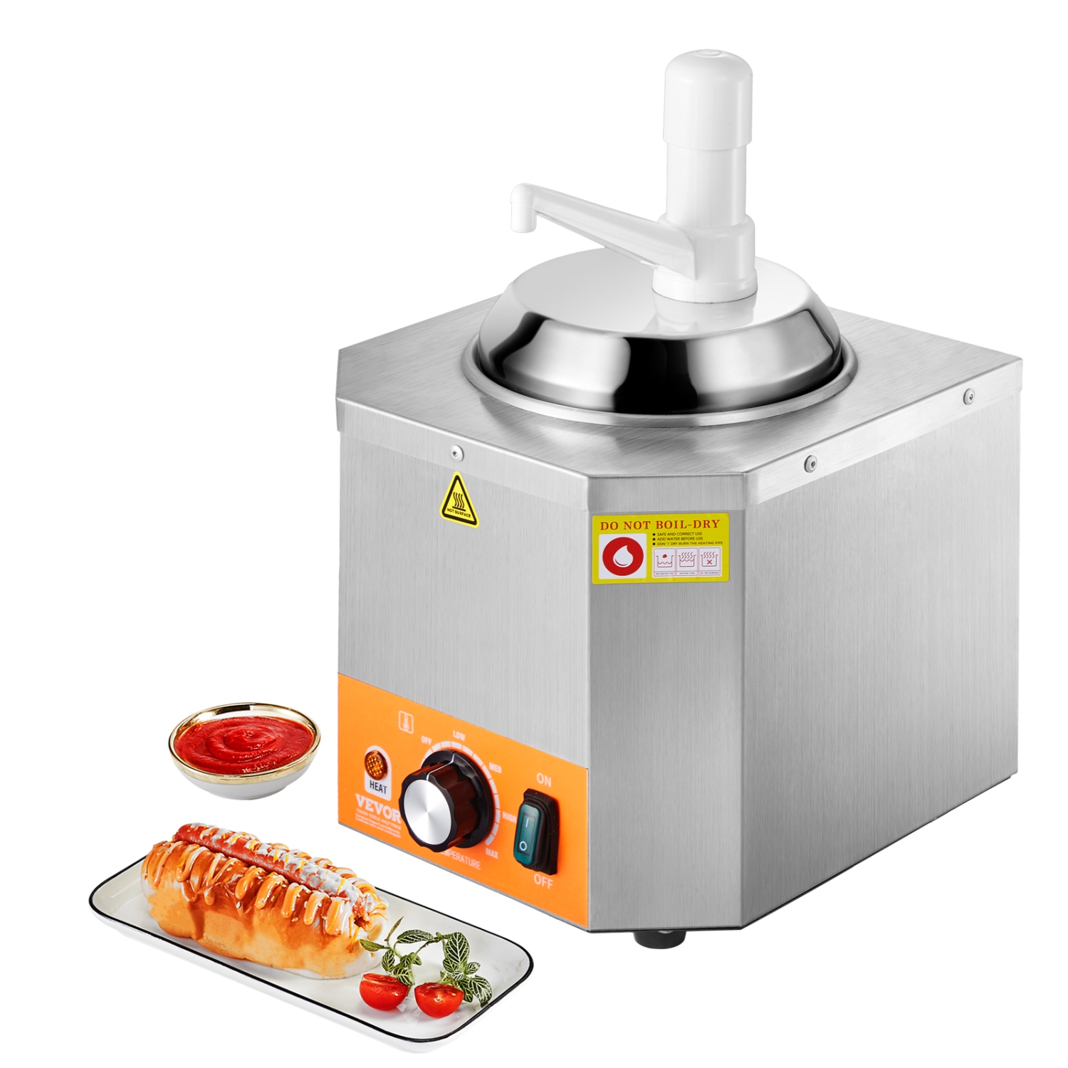 VEVOR 2.4L Electric Cheese Dispenser with Pump,Commercial Hot Fudge Warmer, Plastic Pump Dispenser, 86-230℉ Temp Adjustable Nacho Cheese Sauce