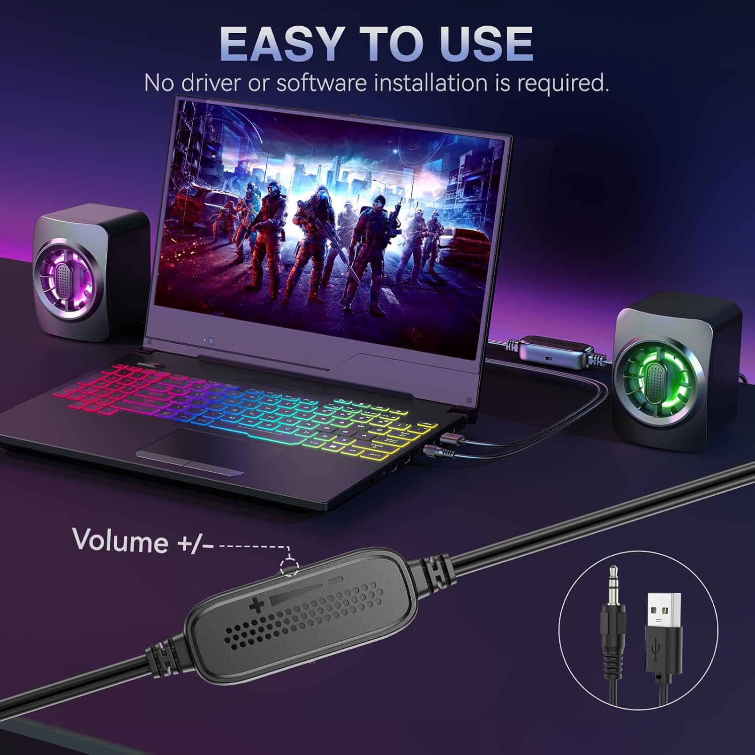 Computer Speakers,RGB PC Speakers,USB Powered 3.5mm Aux Speaker for Desktop PC Laptop Tablet,Small Computer Speakers with Dynamic Lights
