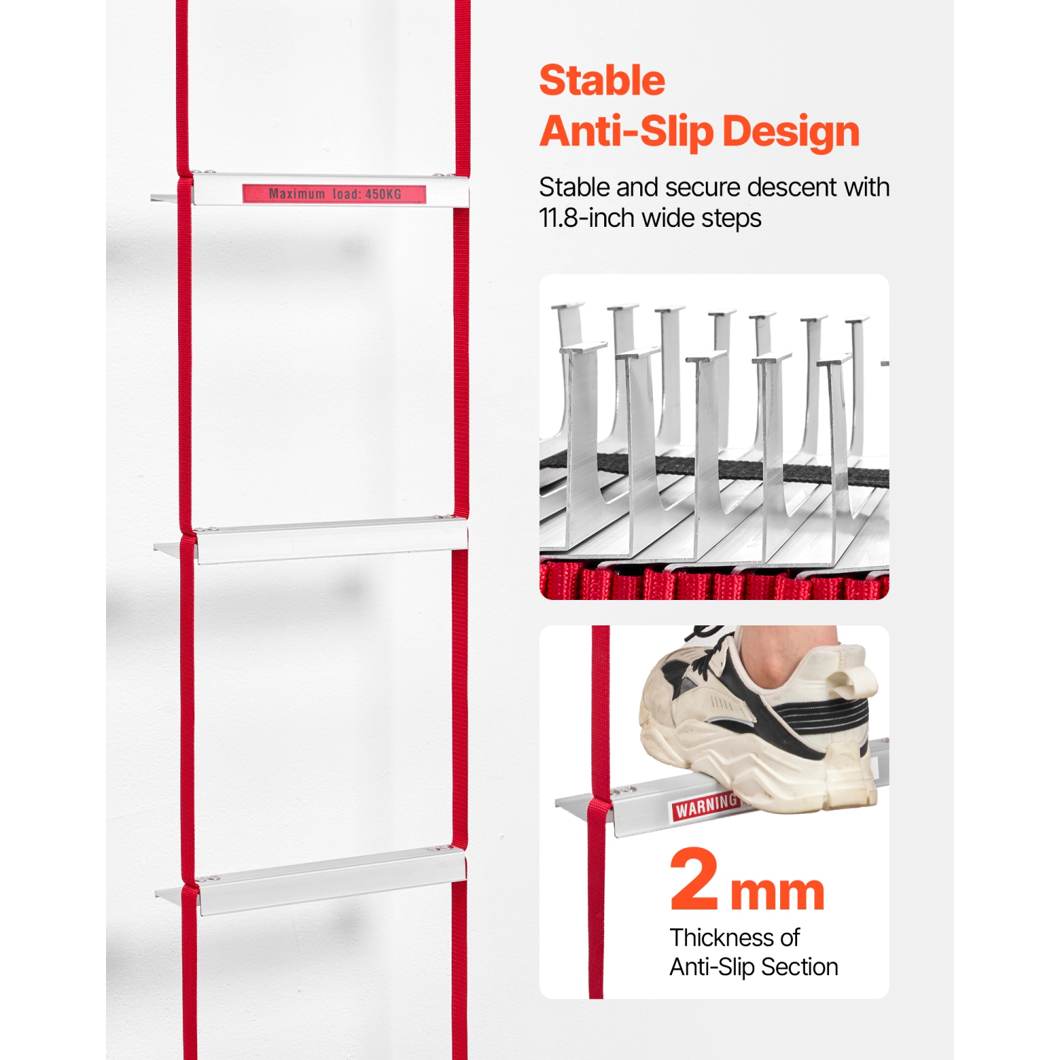 VEVOR 1000LBS Max Loading Fire Escape Ladder, 5-6 Story 50FT Retractable Emergency Fire Ladder, Lightweight Aluminum Alloy Safety Escape Ladders with