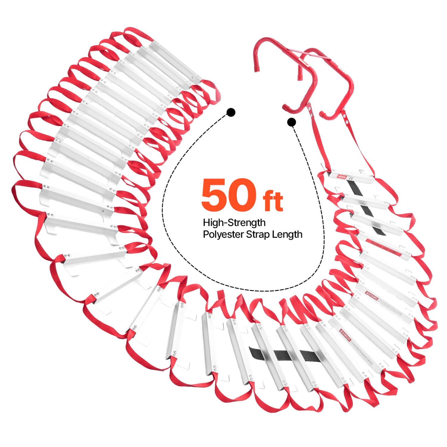 VEVOR 1000LBS Max Loading Fire Escape Ladder, 5-6 Story 50FT Retractable Emergency Fire Ladder, Lightweight Aluminum Alloy Safety Escape Ladders with