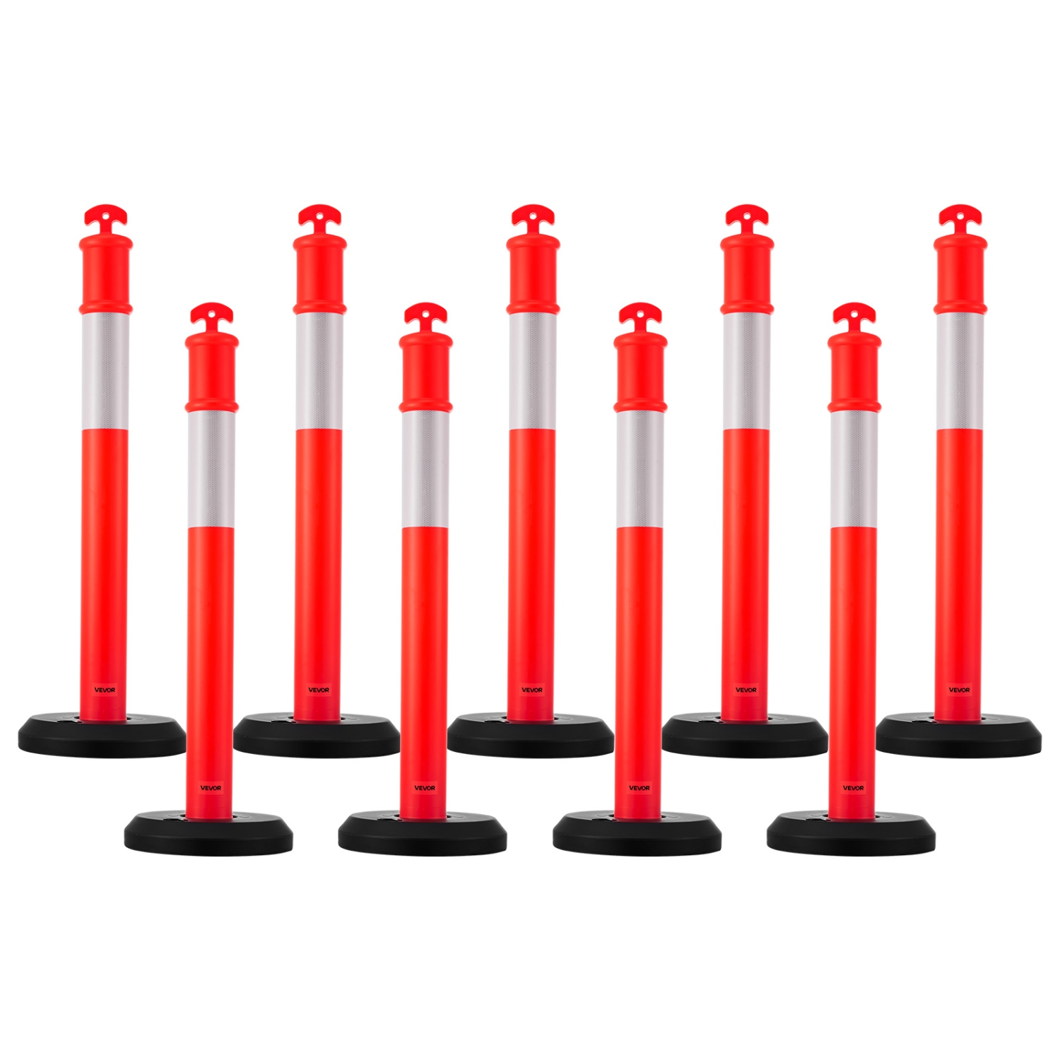 VEVOR 9 Pack Traffic Delineator Posts, 48 inches Traffic Safety Cones with Fillable Base and Reflective Strips, Heavy Duty Delineator Posts for