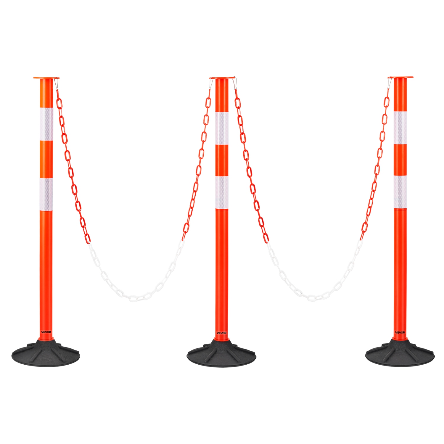 VEVOR 3 Pack Traffic Delineator Posts, 34 in Traffic Safety Cones with Weighted Base, Reflective Strips and Chain, Heavy Duty Delineator Posts for