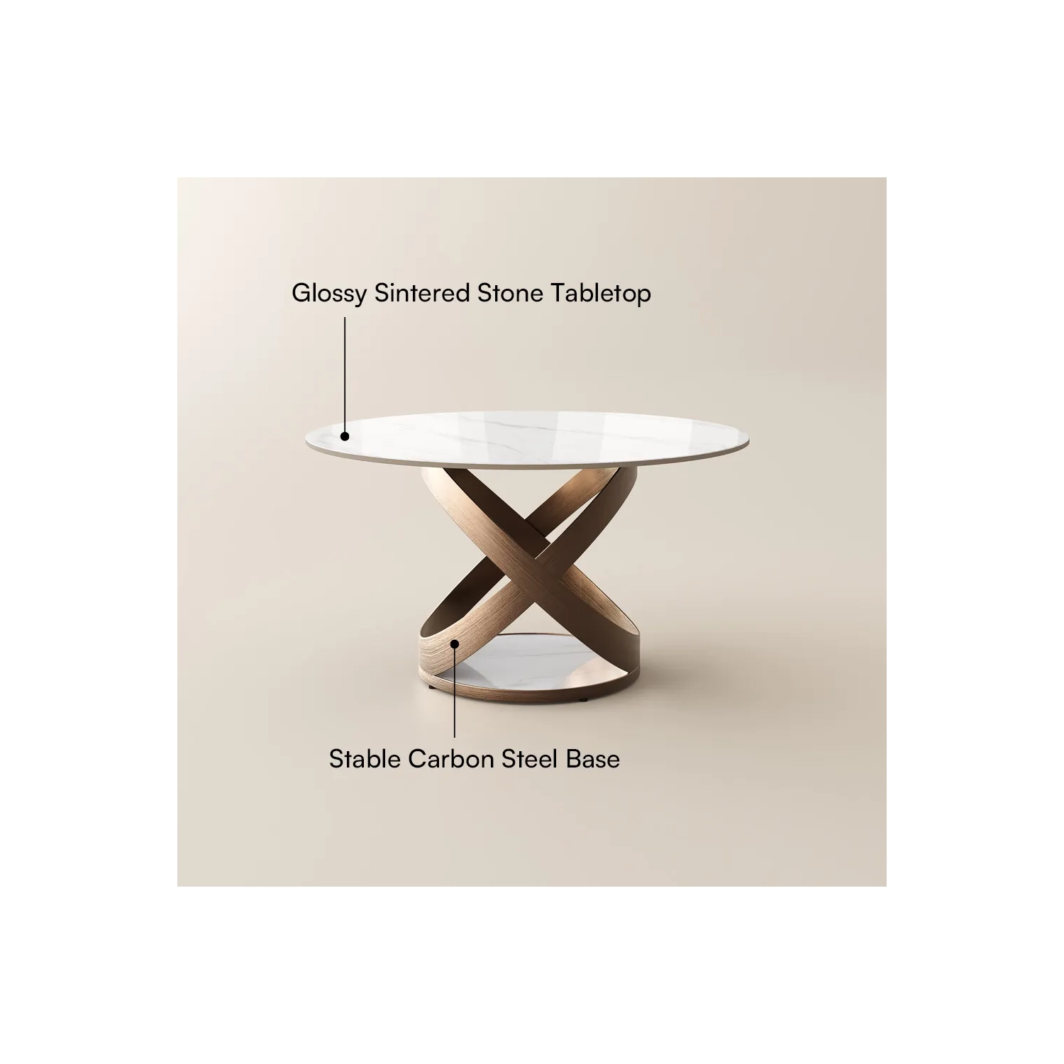 POVISON Maxwell – Table à manger ronde en pierre entrelacée lustrée