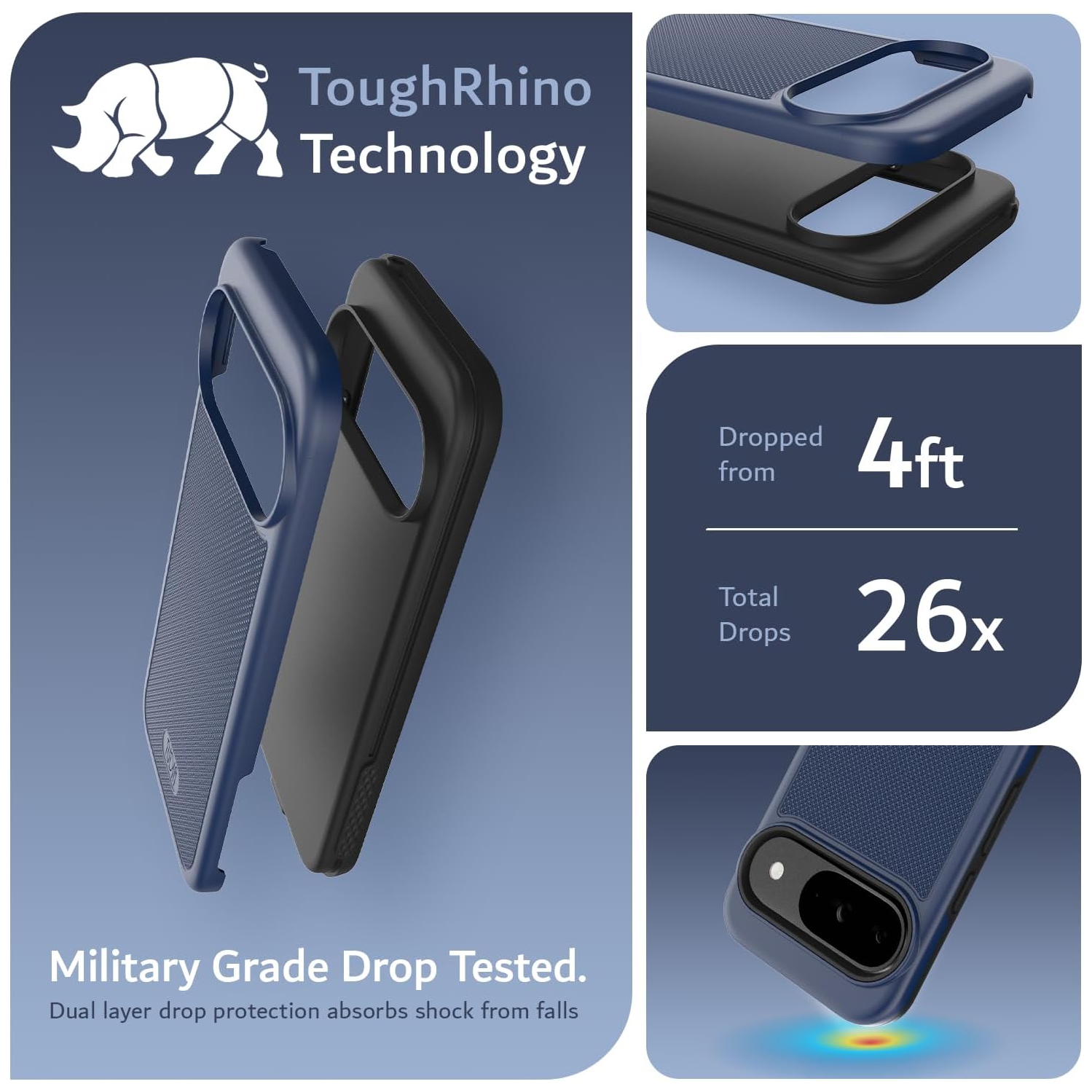 Étui MergeGrip de TUDIA pour Pixel 9 de Google et étui pour Pixel 9 Pro de Google de qualité militaire - Indigo