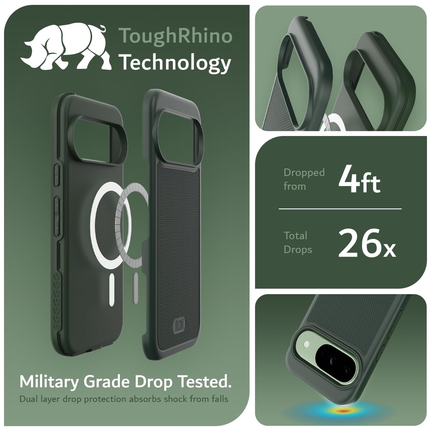 Étui MergeGrip de TUDIA pour Pixel 9 de Google et étui 9 Pro compatible avec MagSafe - Vert pin