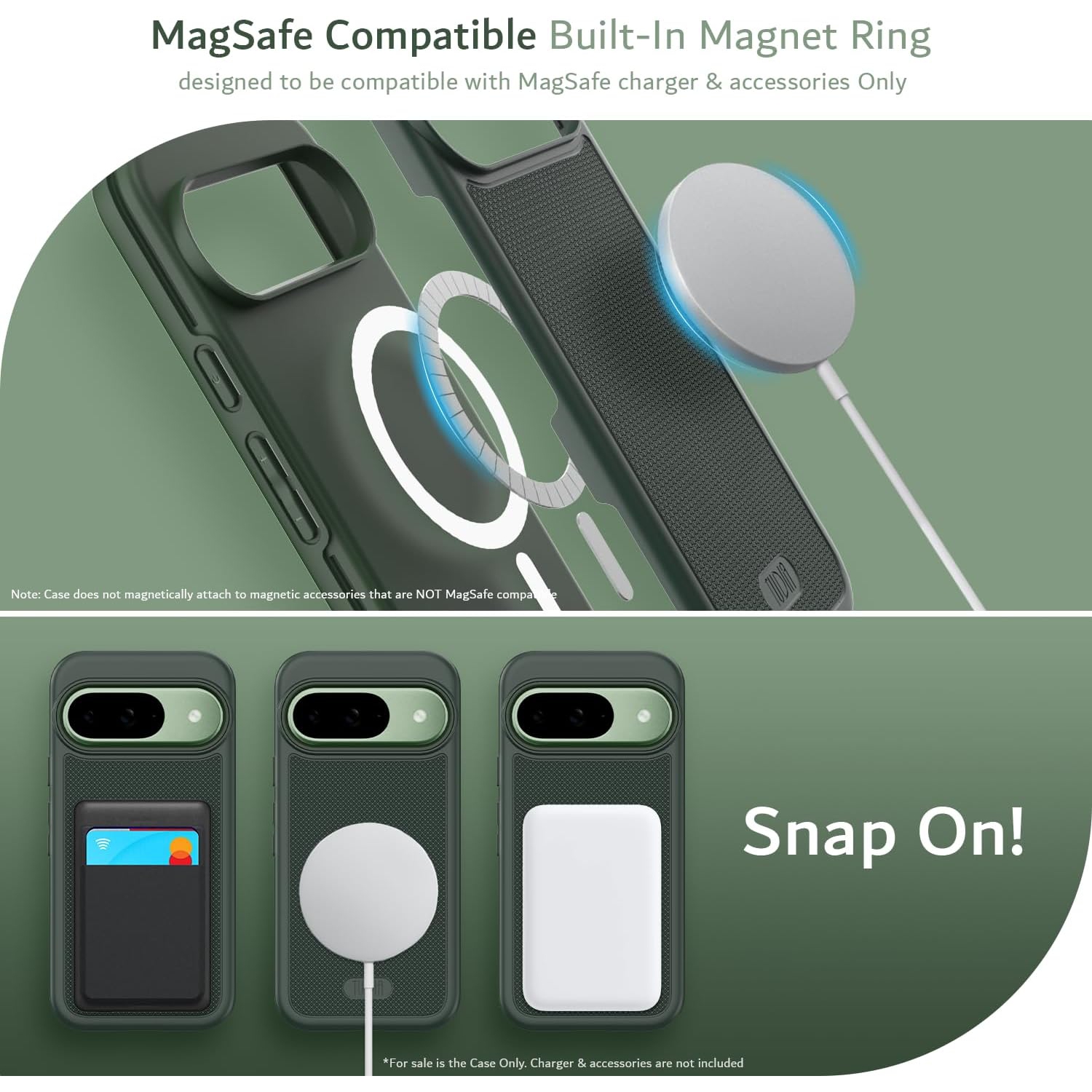 Étui MergeGrip de TUDIA pour Pixel 9 de Google et étui 9 Pro compatible avec MagSafe - Vert pin