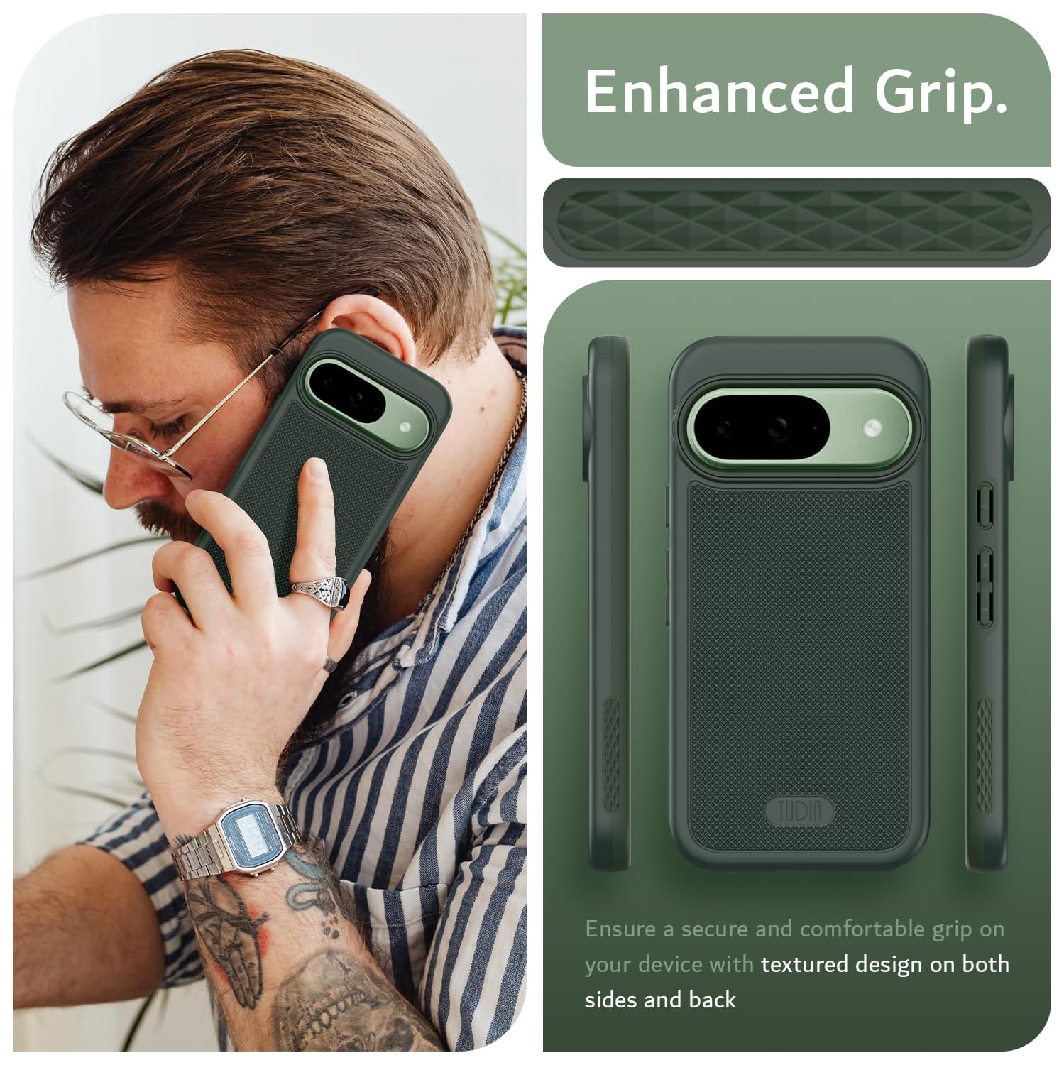 Étui MergeGrip de TUDIA pour Pixel 9 de Google et étui 9 Pro compatible avec MagSafe - Vert pin