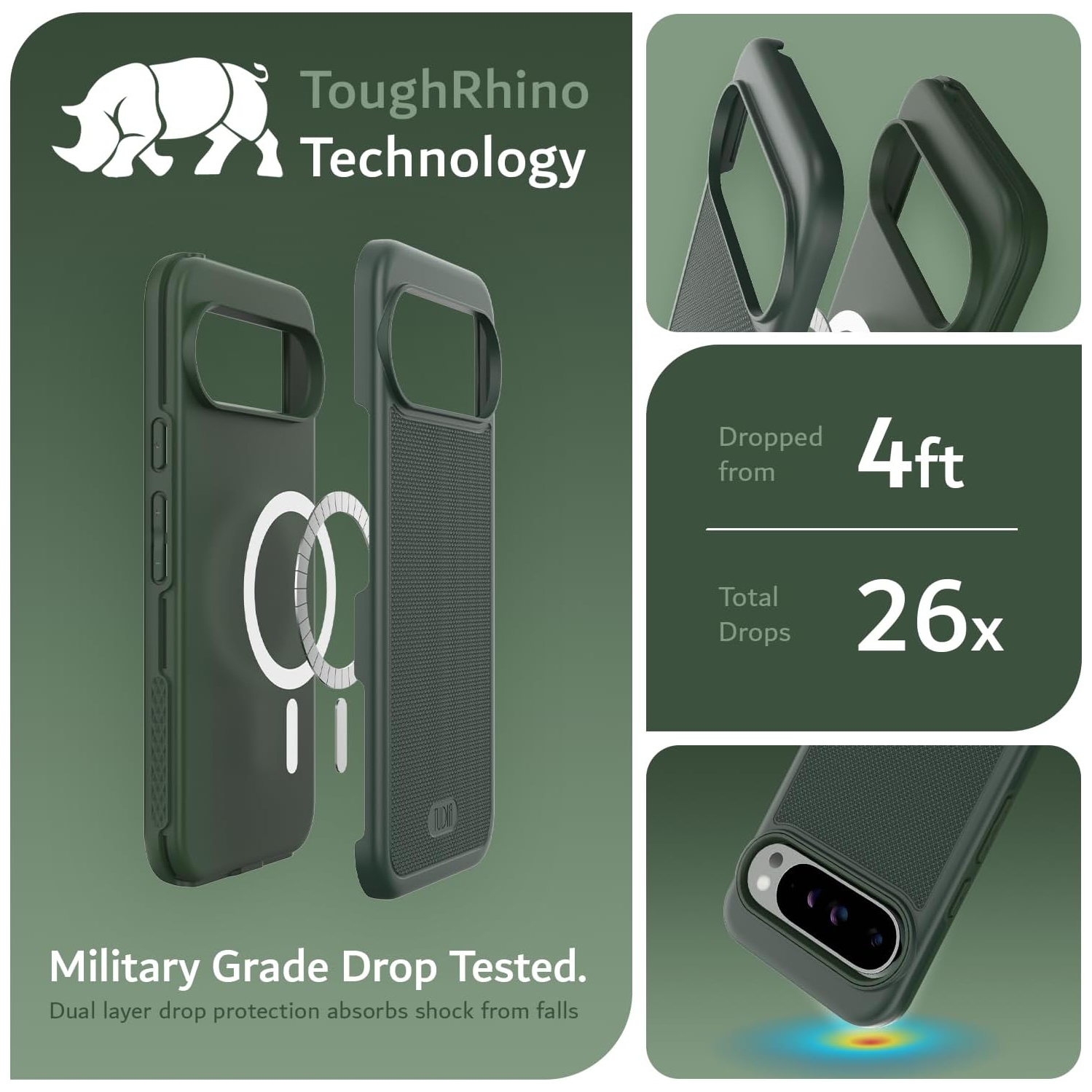 Étui MergeGrip de TUDIA pour Pixel 9 Pro XL de Google compatible avec MagSafe 2024 - Vert pin