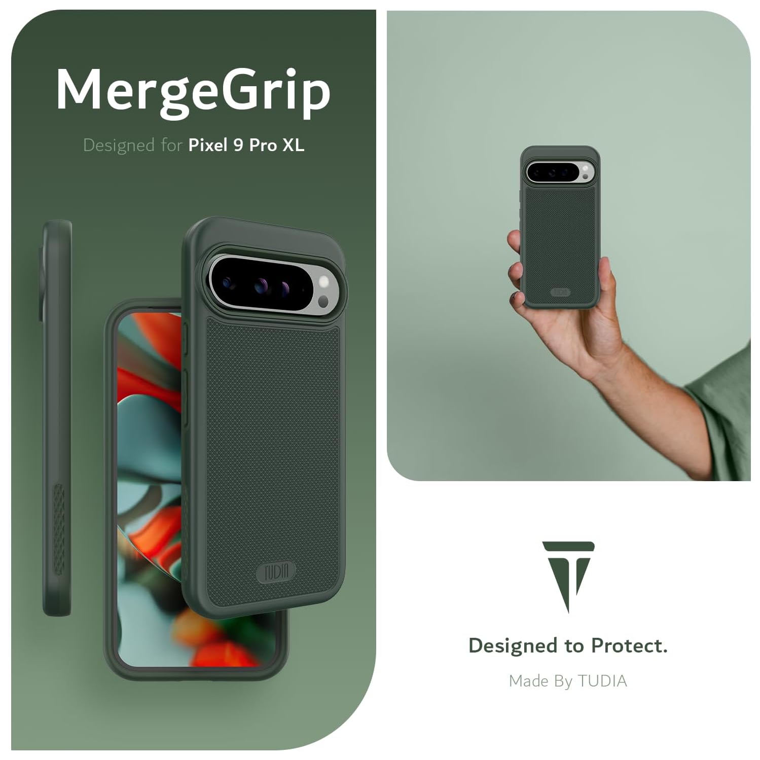 Étui MergeGrip de TUDIA pour Pixel 9 Pro XL de Google compatible avec MagSafe 2024 - Vert pin
