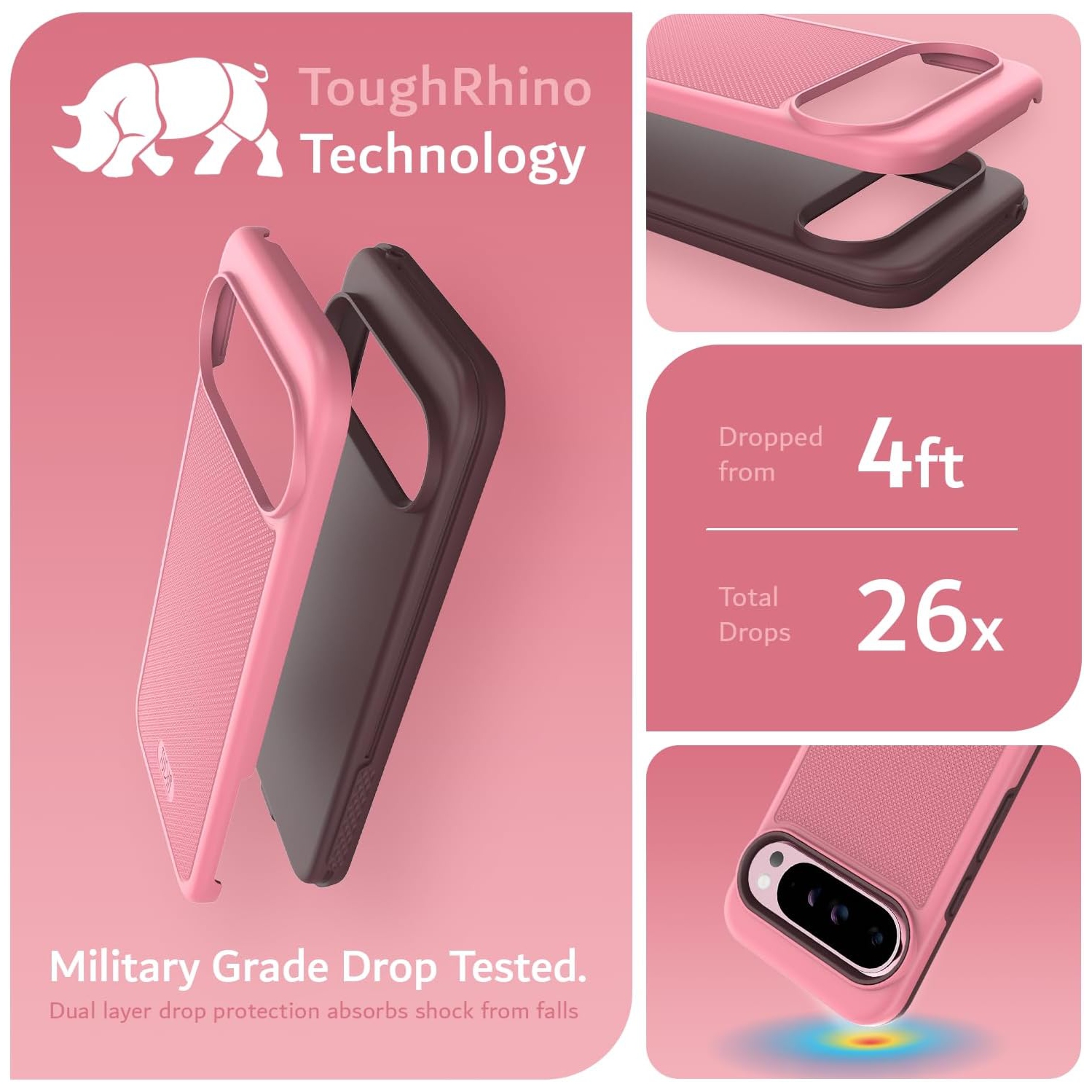 Étui MergeGrip de TUDIA pour Pixel 9 Pro XL de Google de qualité militaire 2024 - Rose fumé