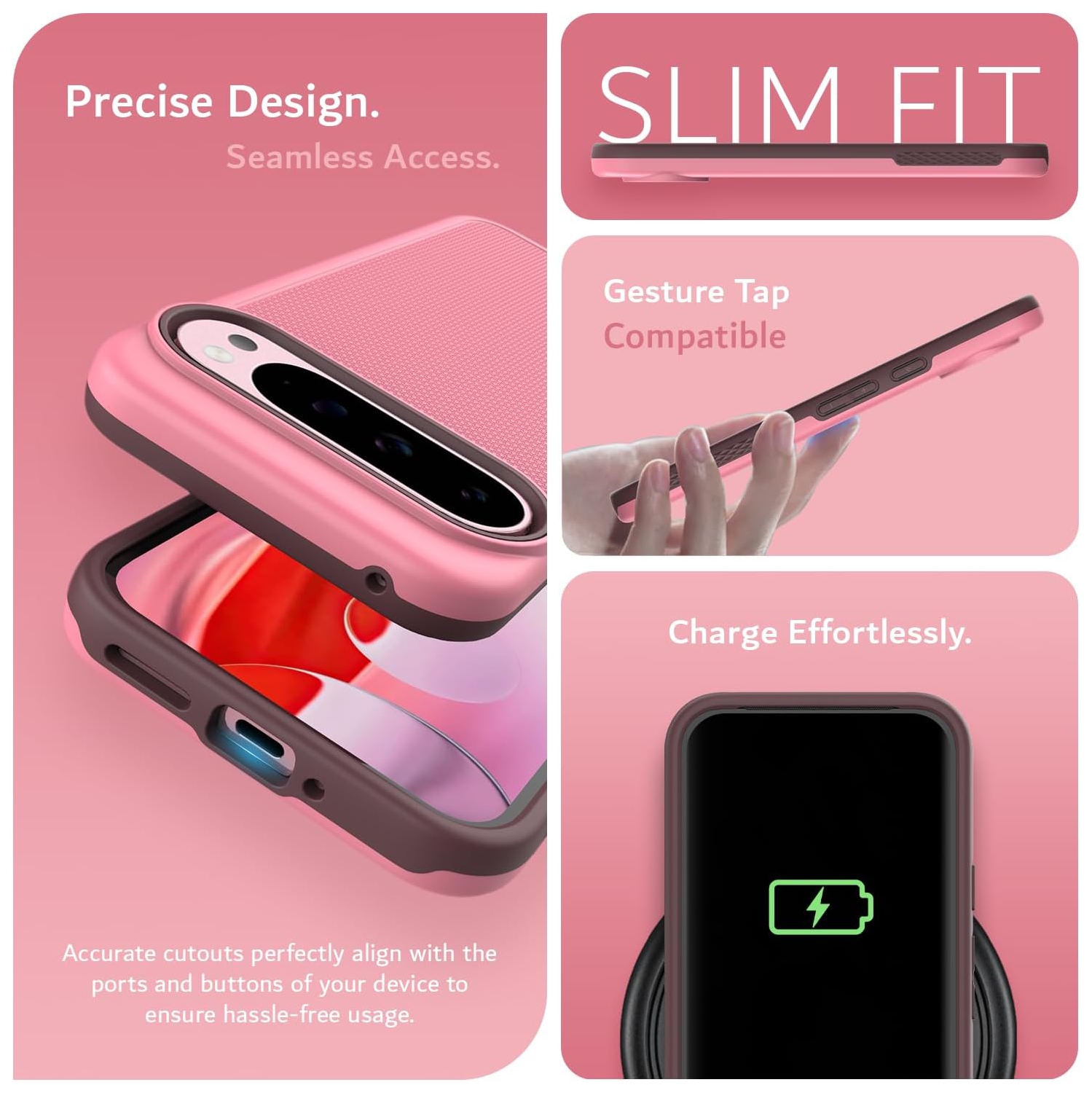 Étui MergeGrip de TUDIA pour Pixel 9 Pro XL de Google de qualité militaire 2024 - Rose fumé