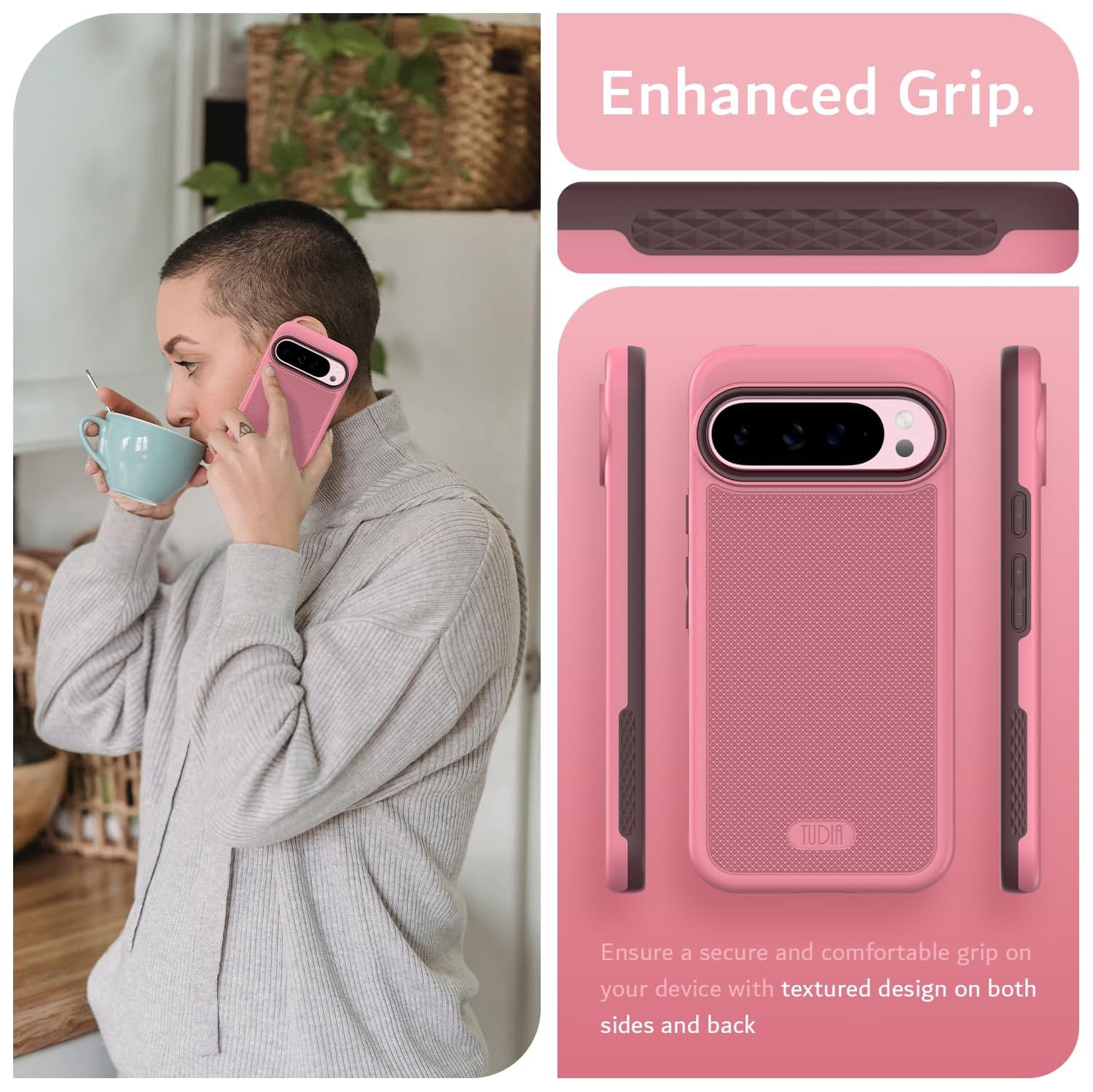 Étui MergeGrip de TUDIA pour Pixel 9 Pro XL de Google compatible avec MagSafe 2024 - Rose fumé