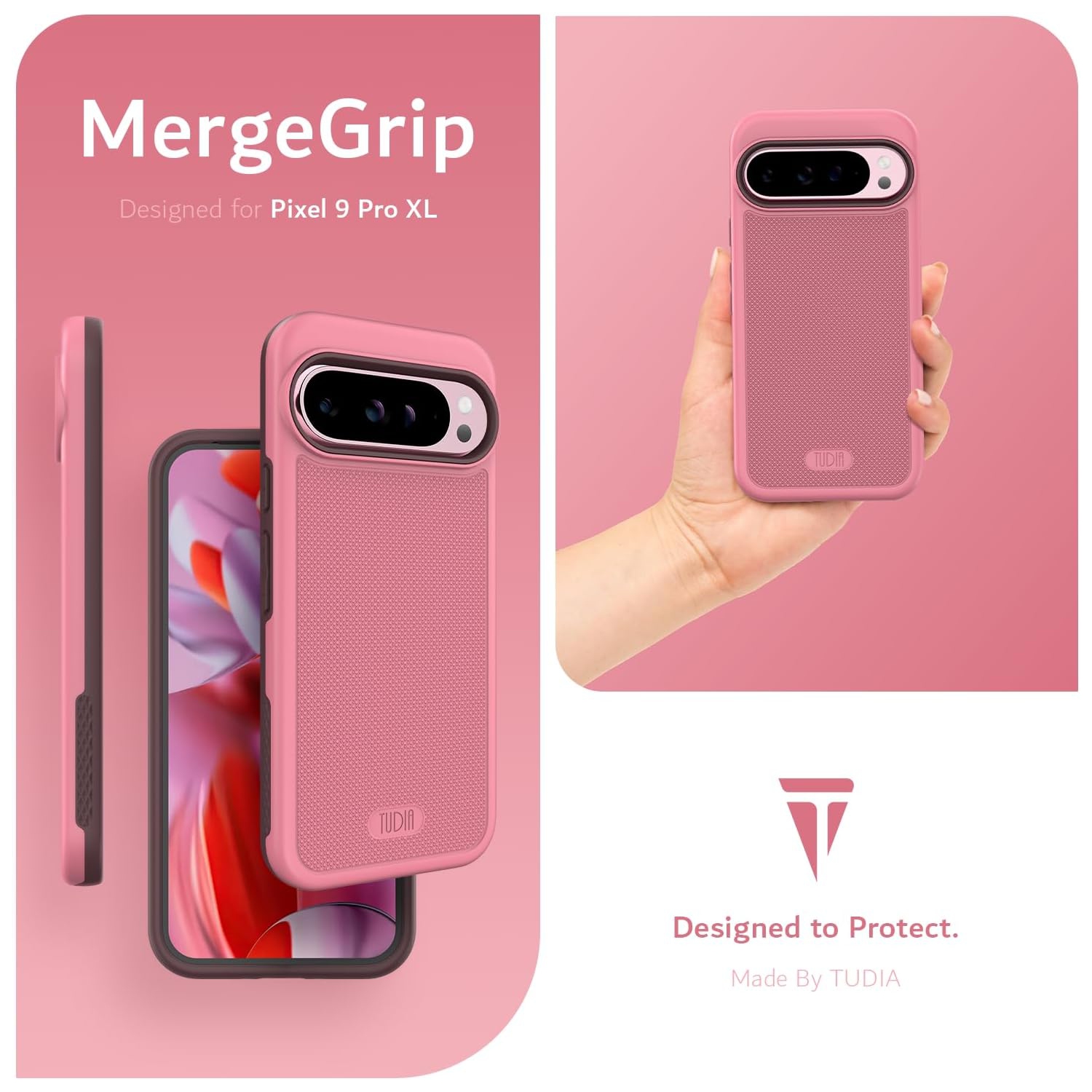 Étui MergeGrip de TUDIA pour Pixel 9 Pro XL de Google compatible avec MagSafe 2024 - Rose fumé