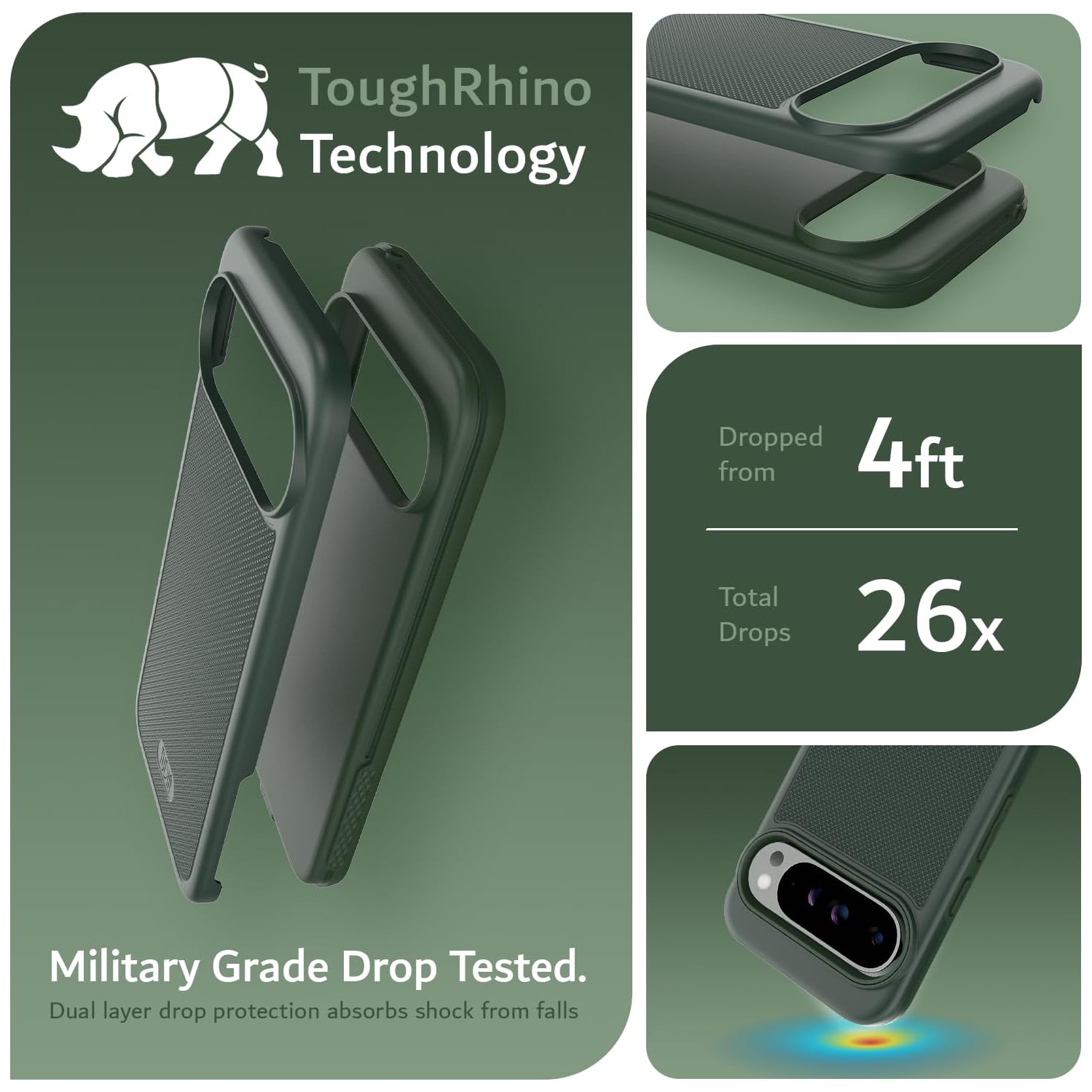 TUDIA MergeGrip for Google Pixel 9 Pro XL Case 2024 Military Grade- Pine Green