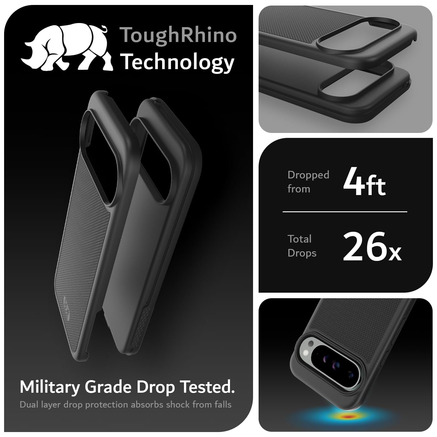 Étui MergeGrip de TUDIA pour Pixel 9 Pro XL de Google 2024 de qualité militaire - Noir mat