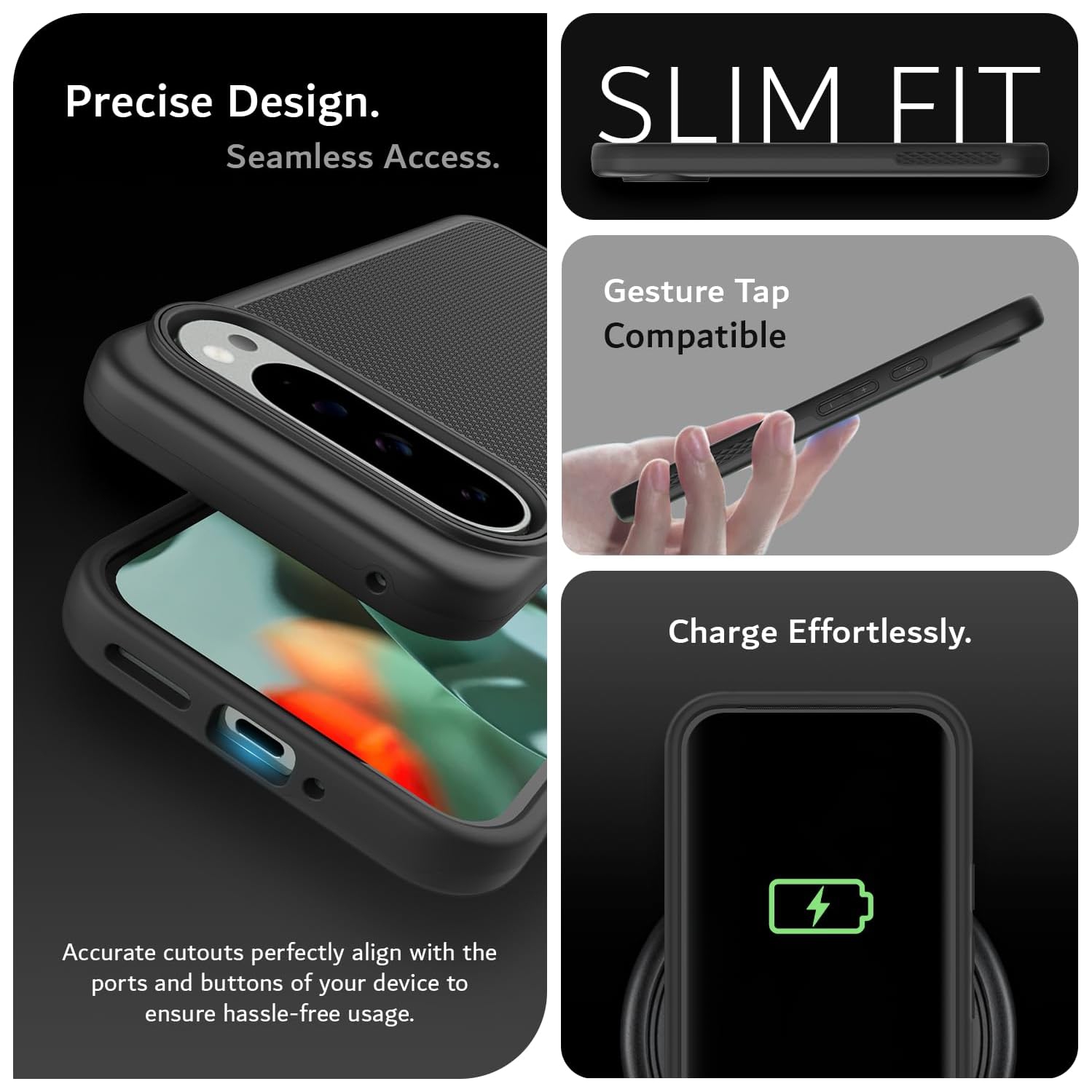 Étui MergeGrip de TUDIA pour Pixel 9 Pro XL de Google 2024 de qualité militaire - Noir mat