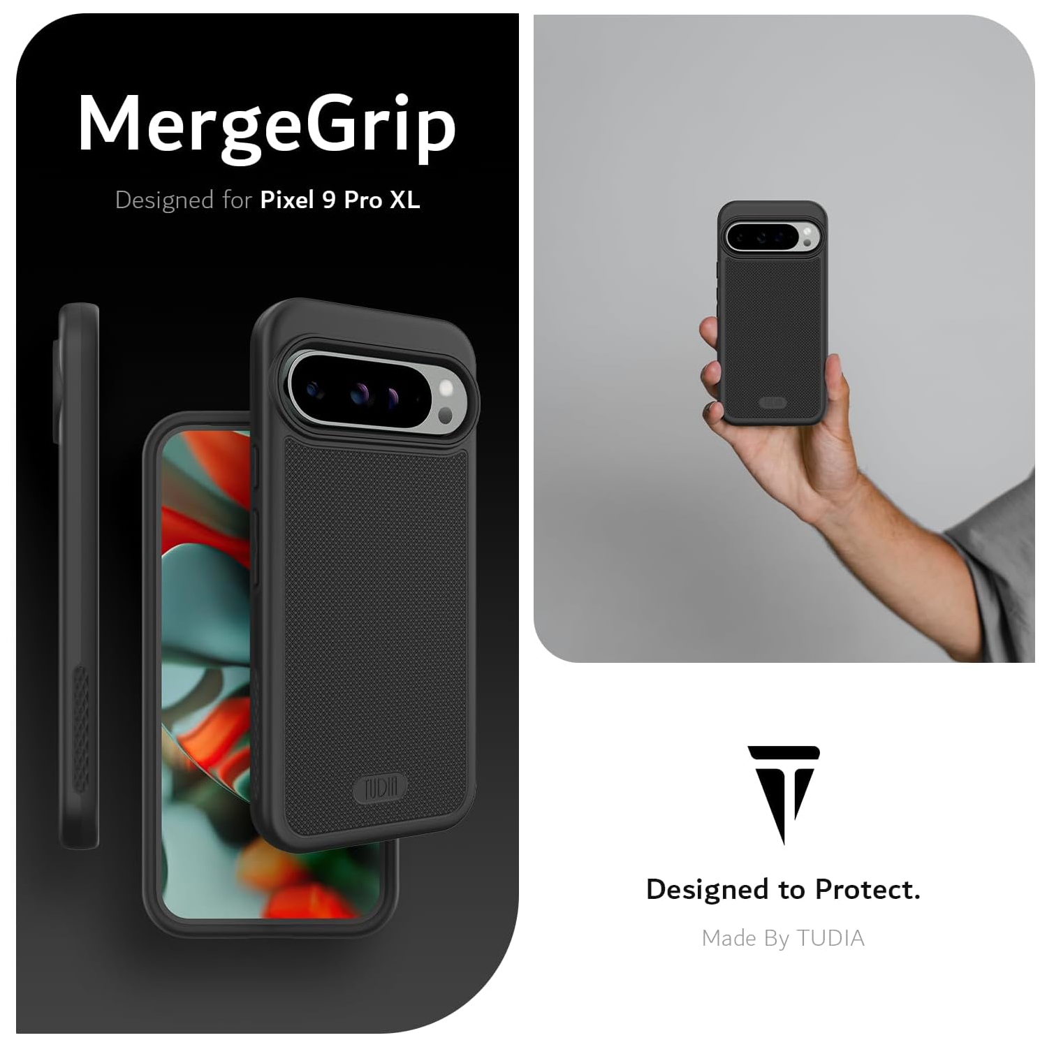 Étui MergeGrip de TUDIA pour Pixel 9 Pro XL de Google 2024 de qualité militaire - Noir mat