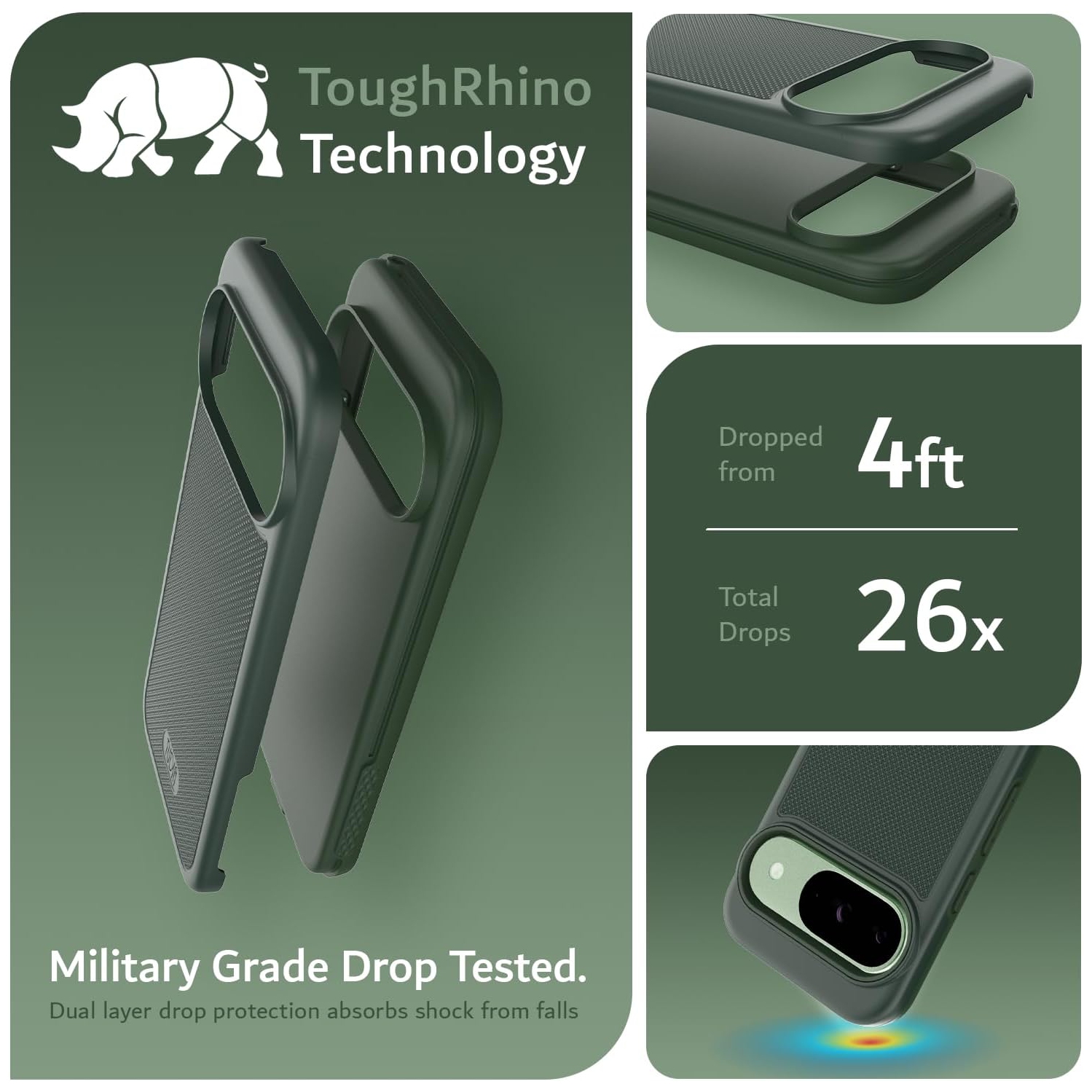 Étui MergeGrip de TUDIA pour Pixel 9 de Google et étui pour Pixel 9 Pro de Google de qualité militaire - Vert pin